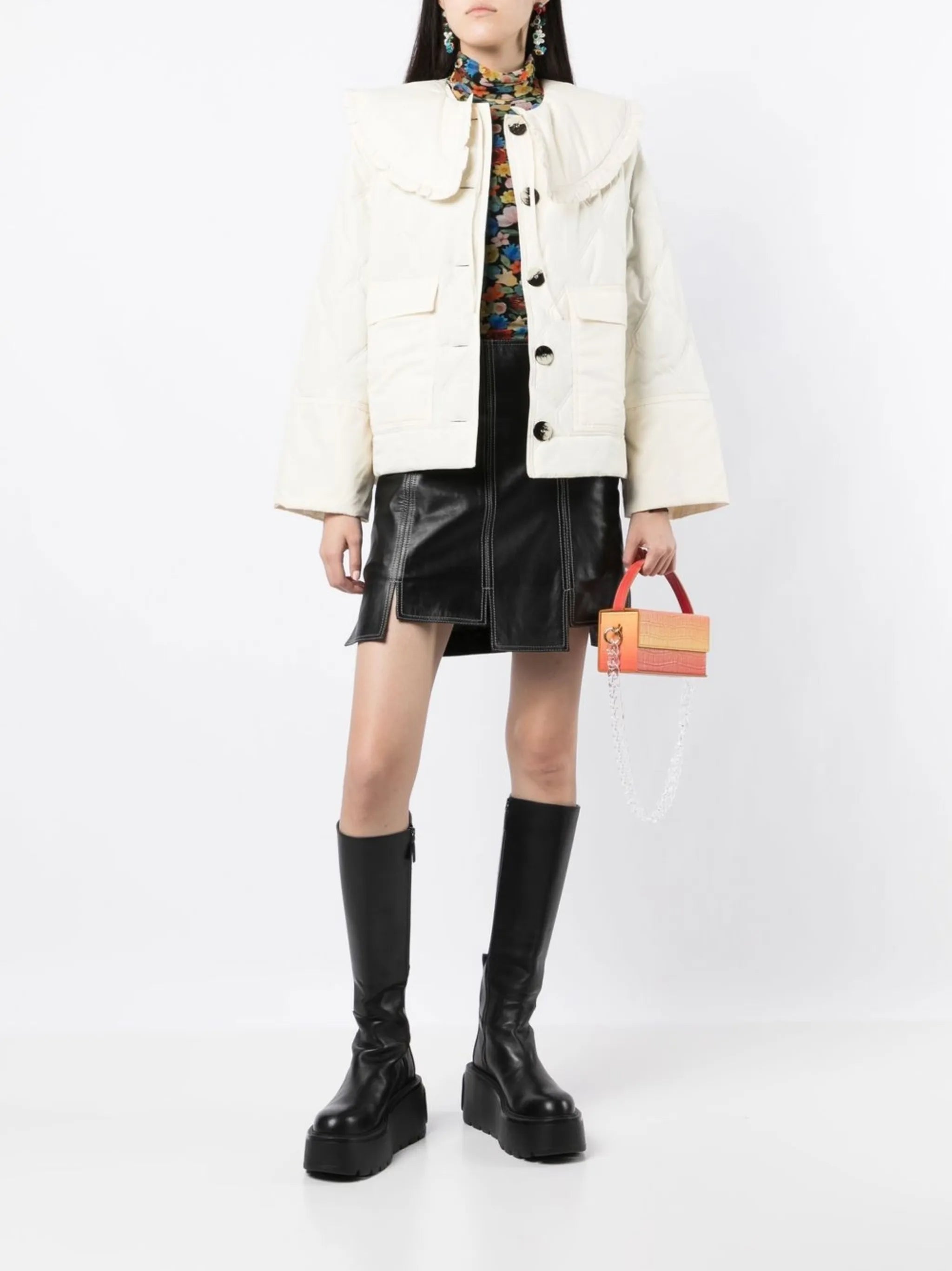 quilted frilled-collar jacket