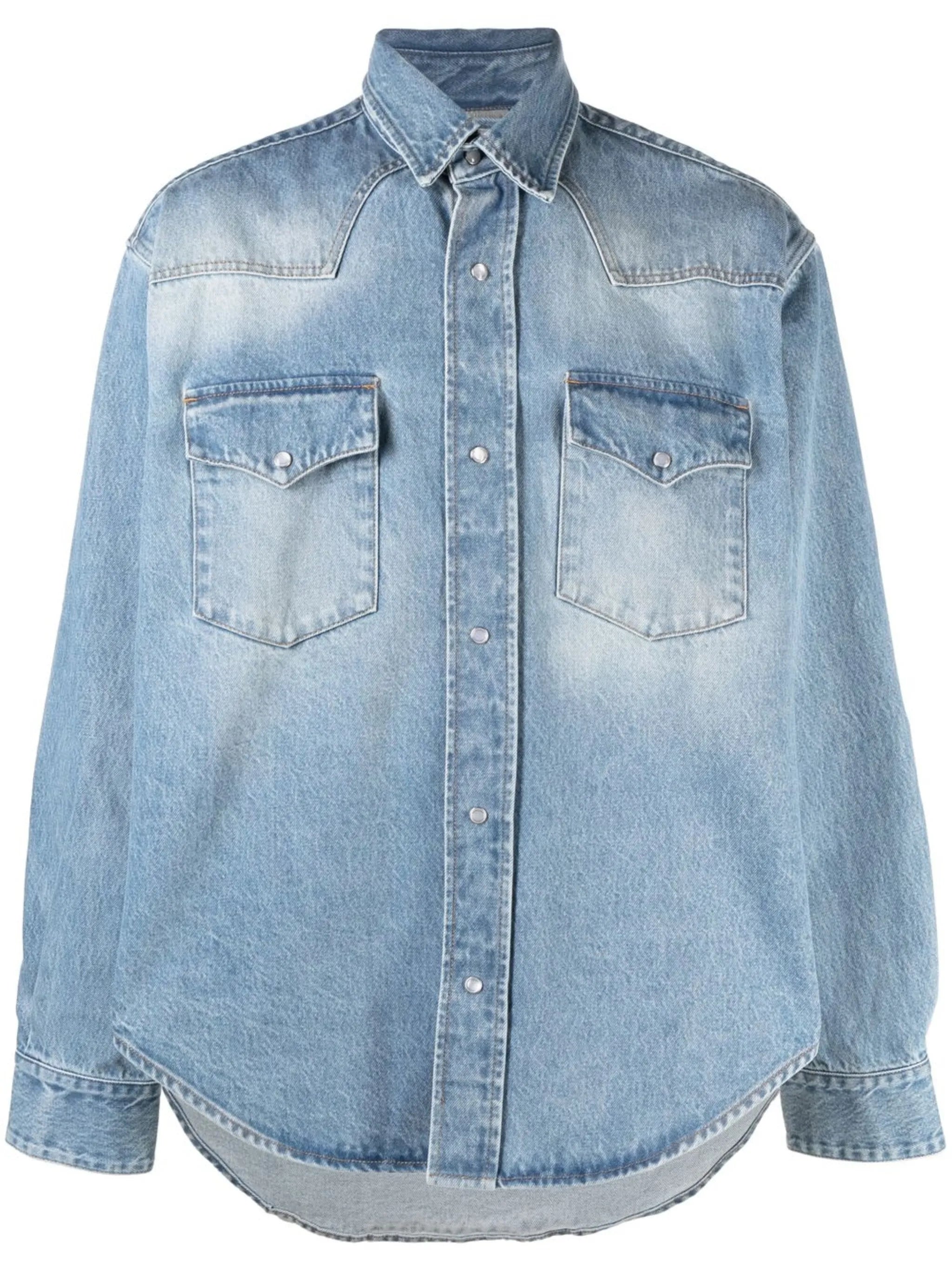 washed-denim chest-flap pockets shirt