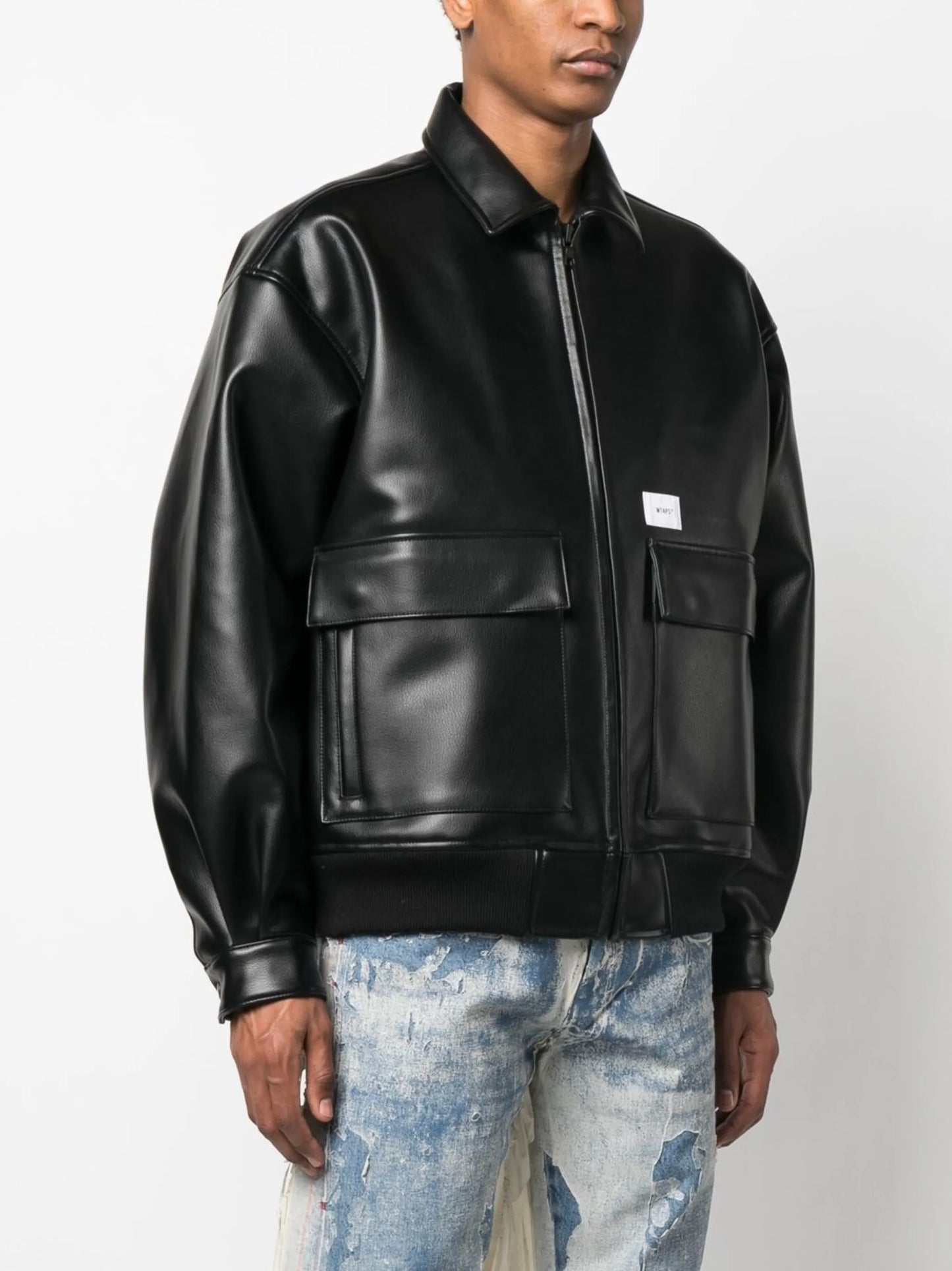 bone appliqué faux-leather bomber jacket