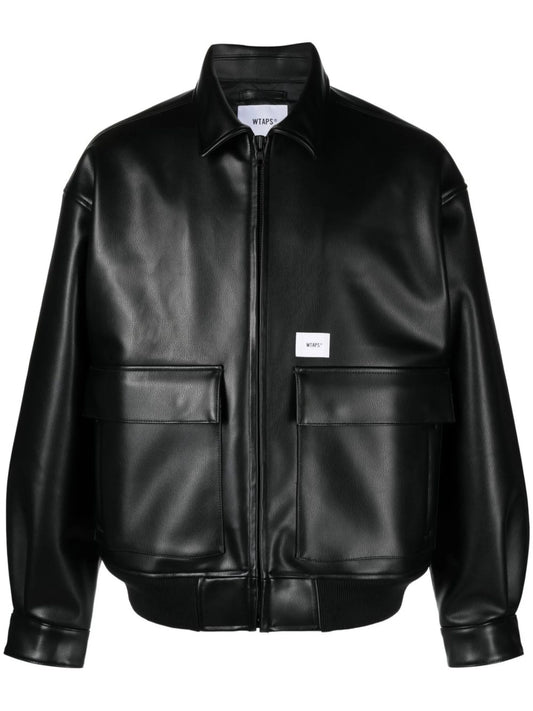 bone appliqué faux-leather bomber jacket