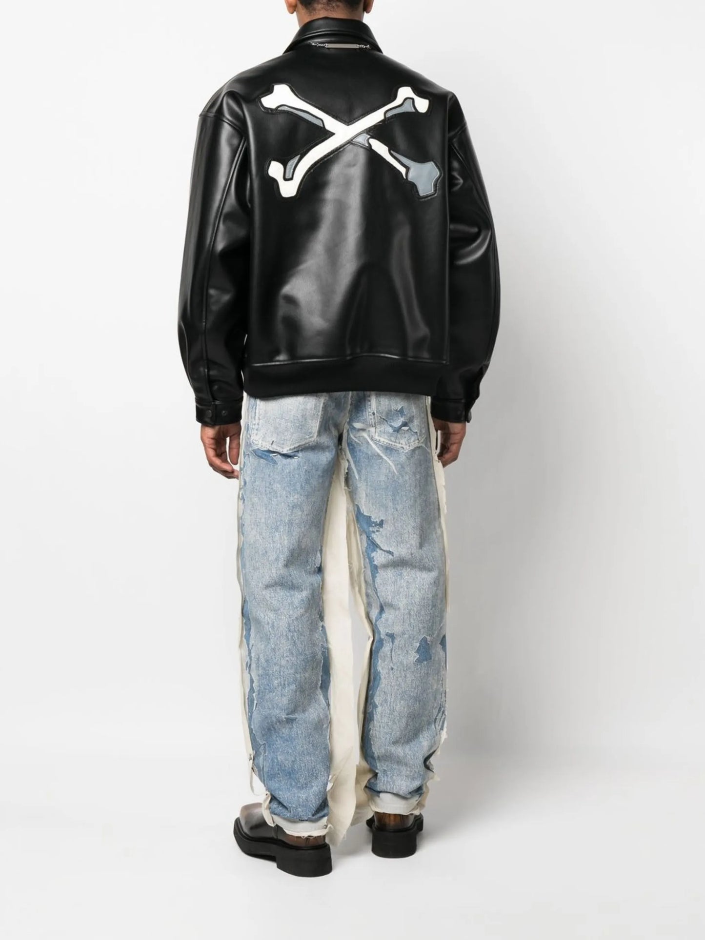 bone appliqué faux-leather bomber jacket