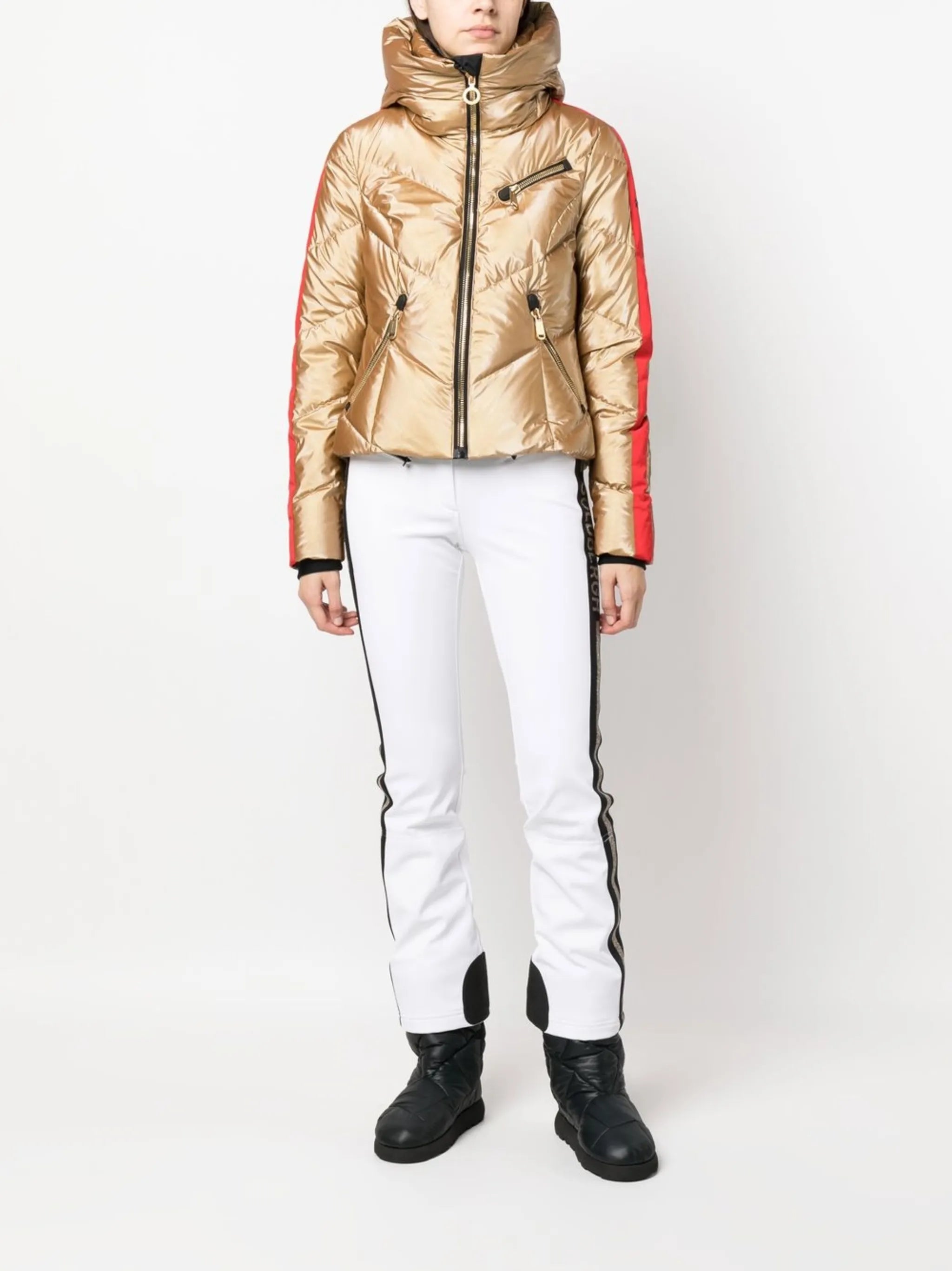 Cher metallic-stripe ski trousser