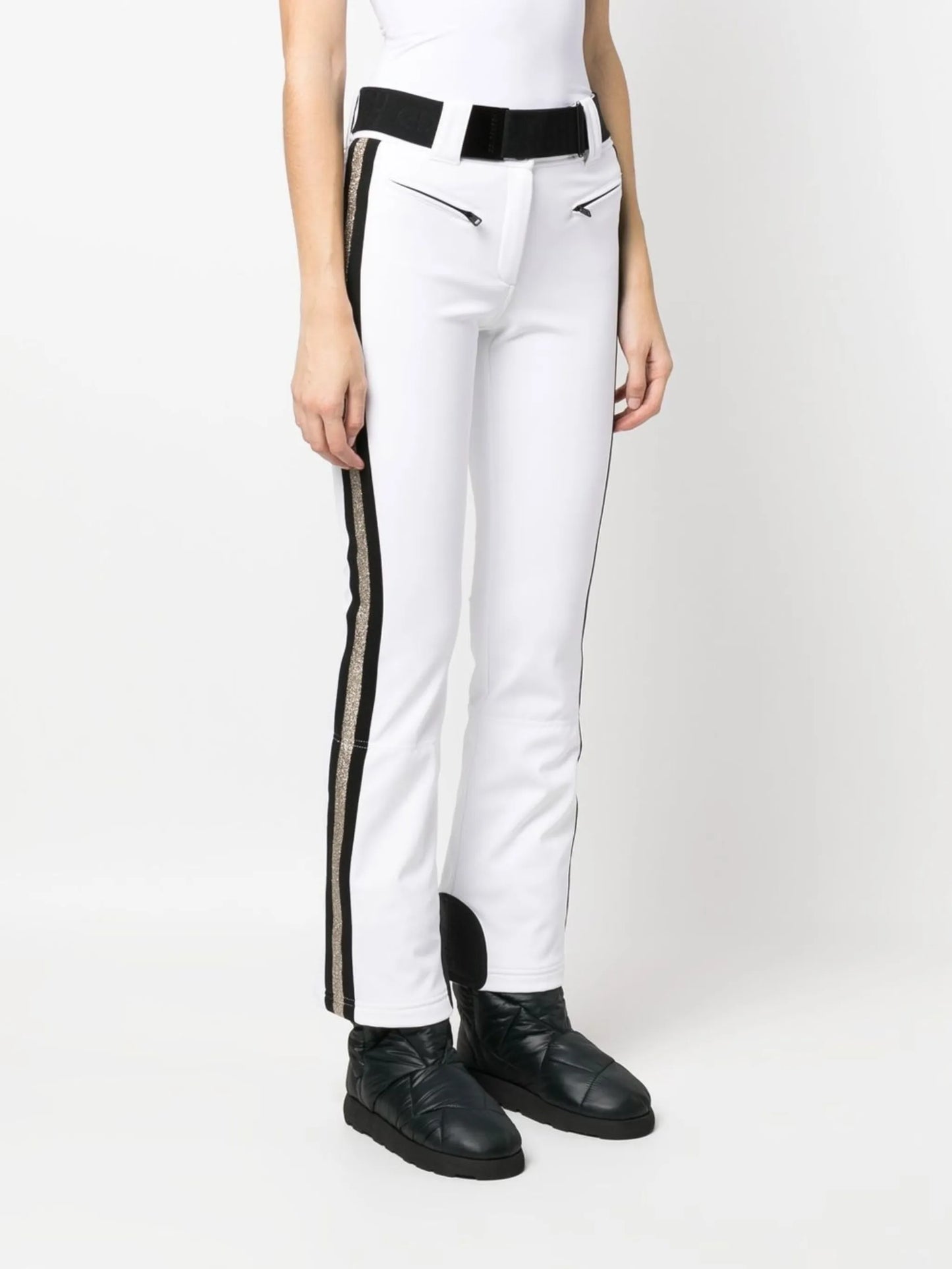 Cher metallic-stripe ski trousser