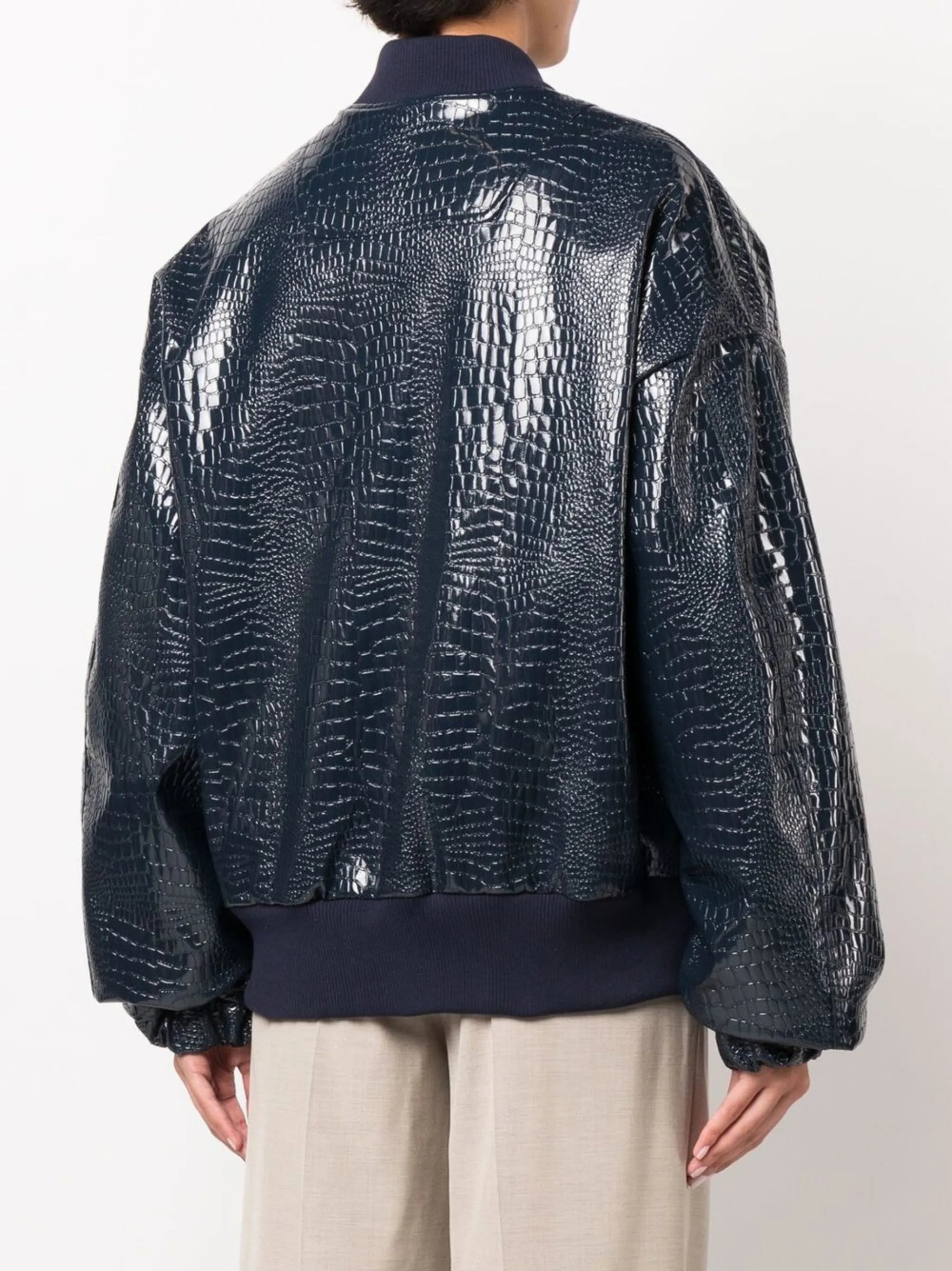 Hane crocodile-effect bomber jacket