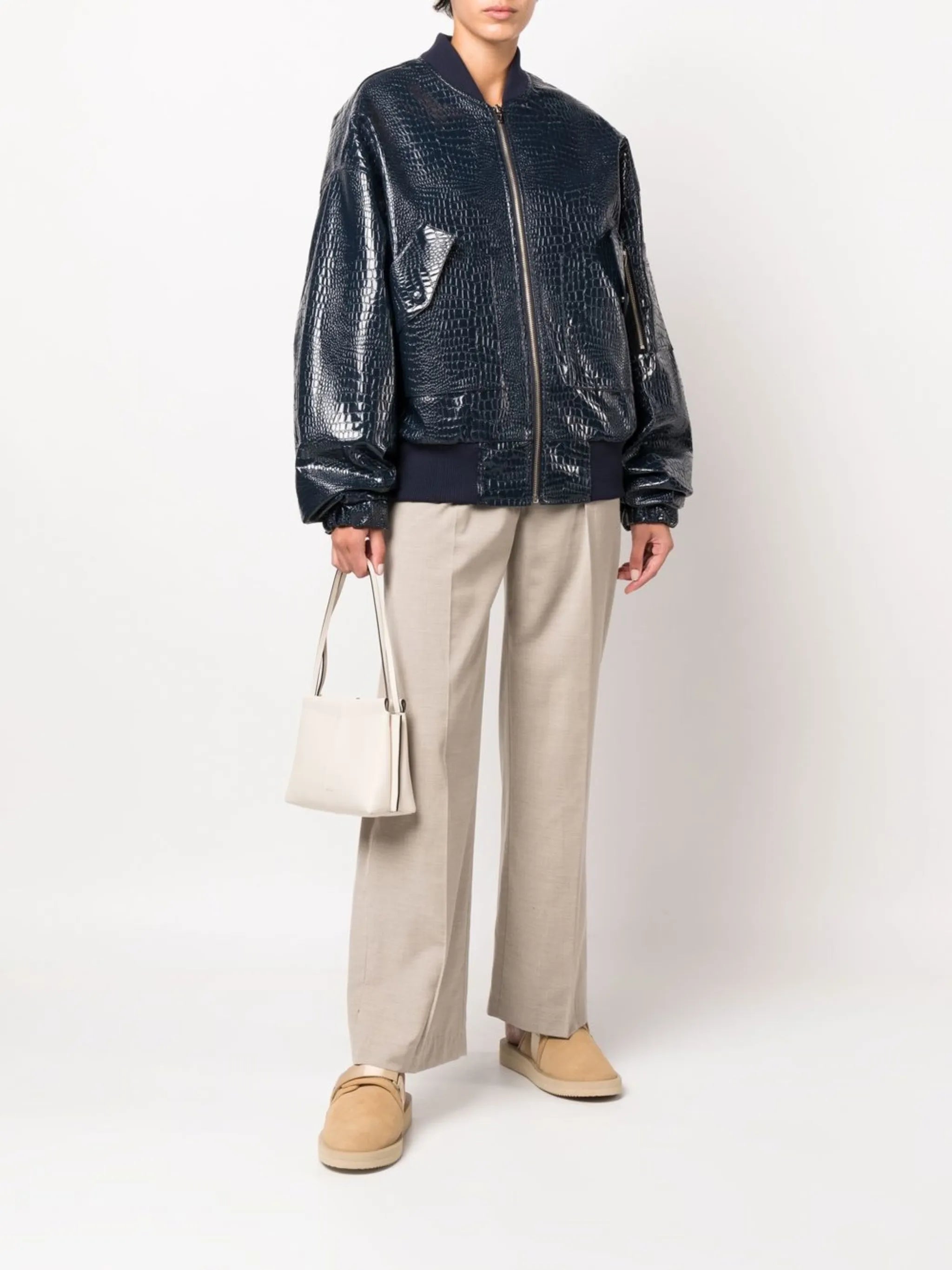 Hane crocodile-effect bomber jacket