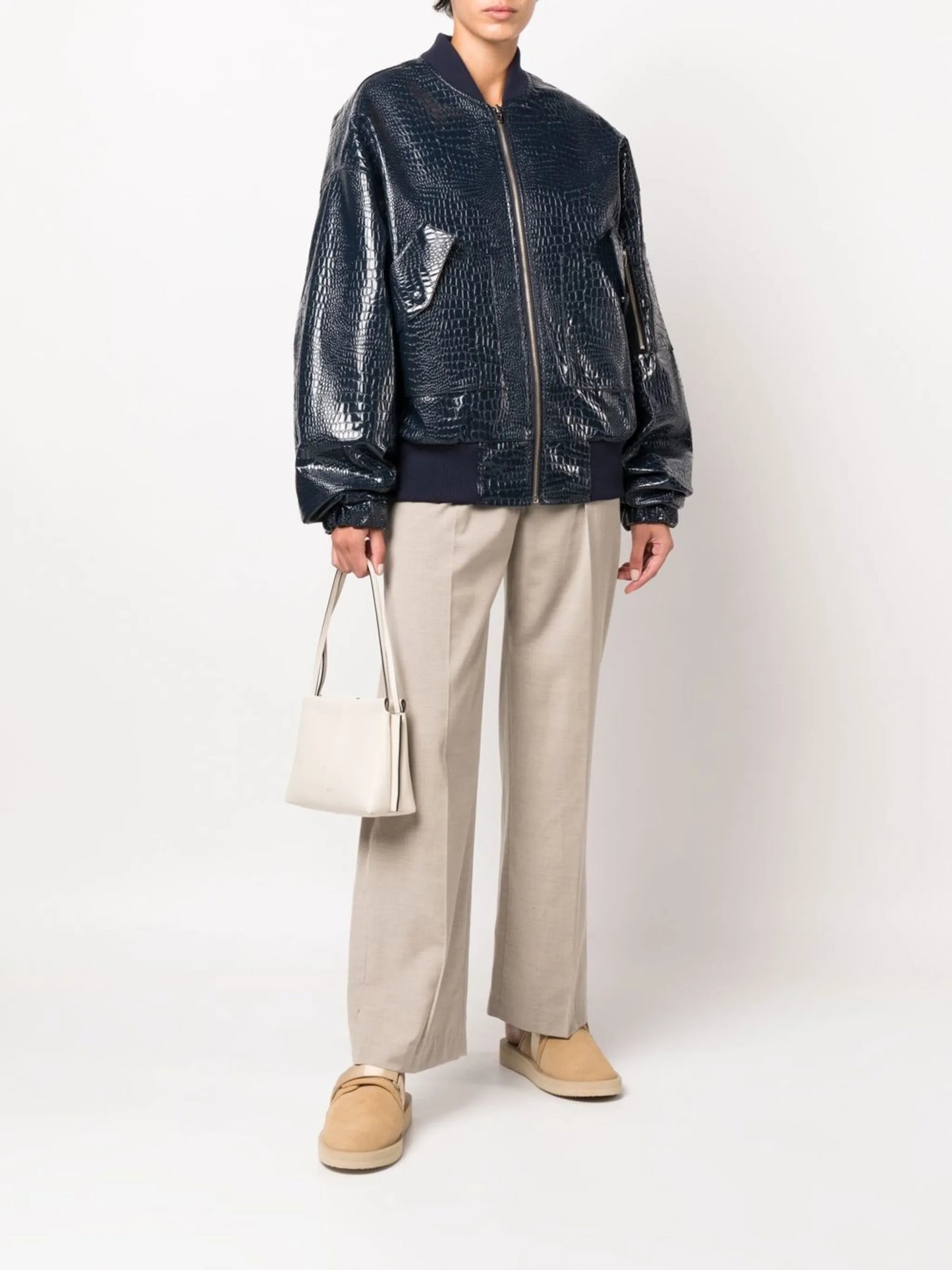 Hane crocodile-effect bomber jacket