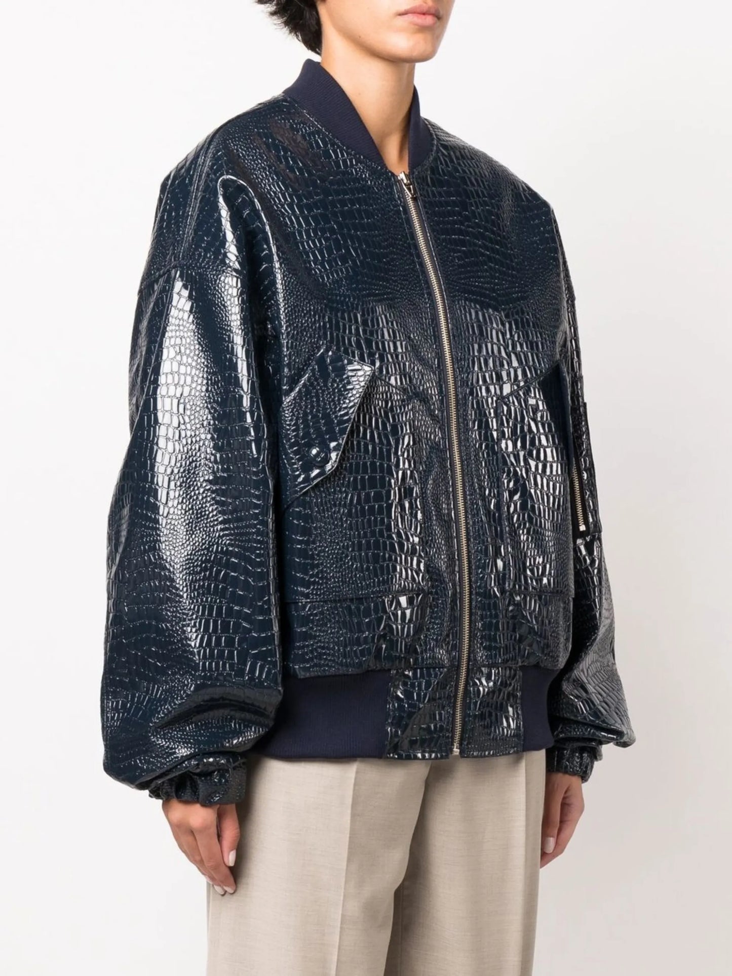 Hane crocodile-effect bomber jacket