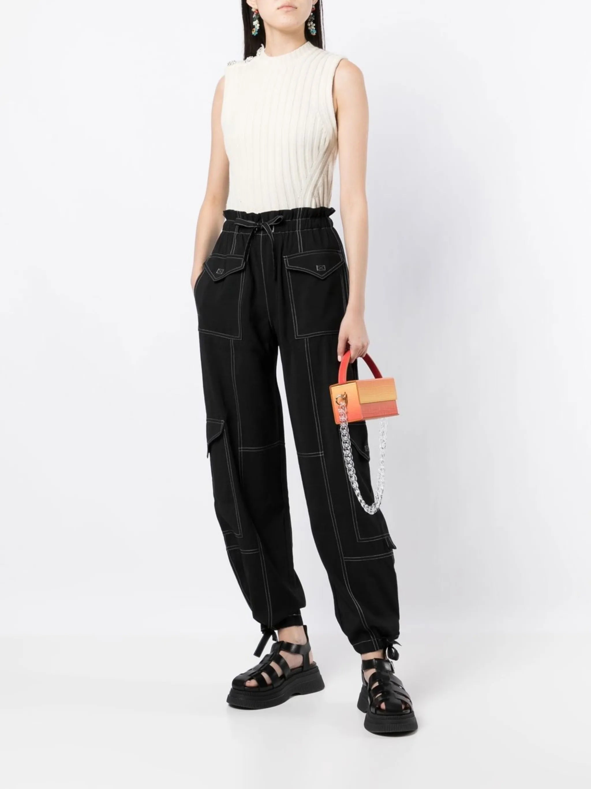 Slub tapered cargo pants