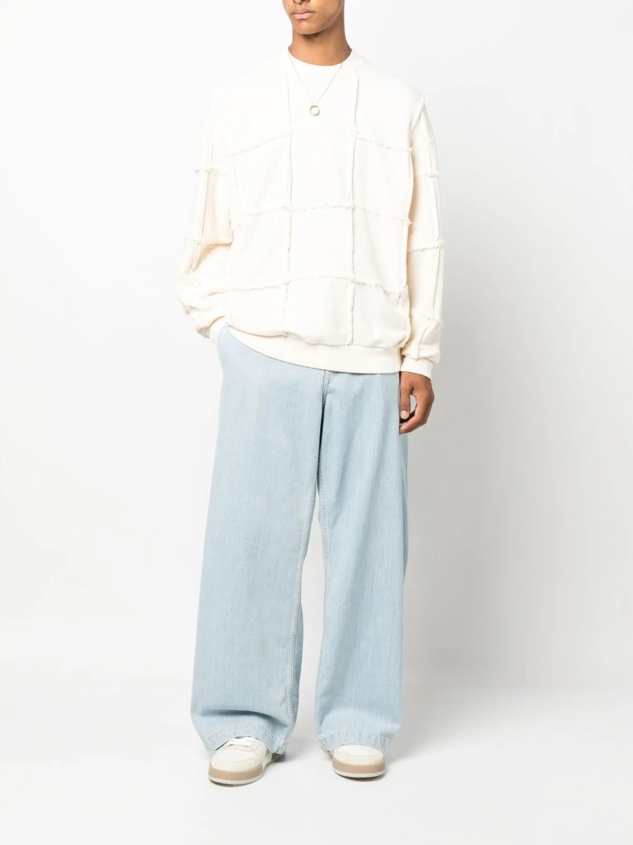 seam-detailing crew neck jumper