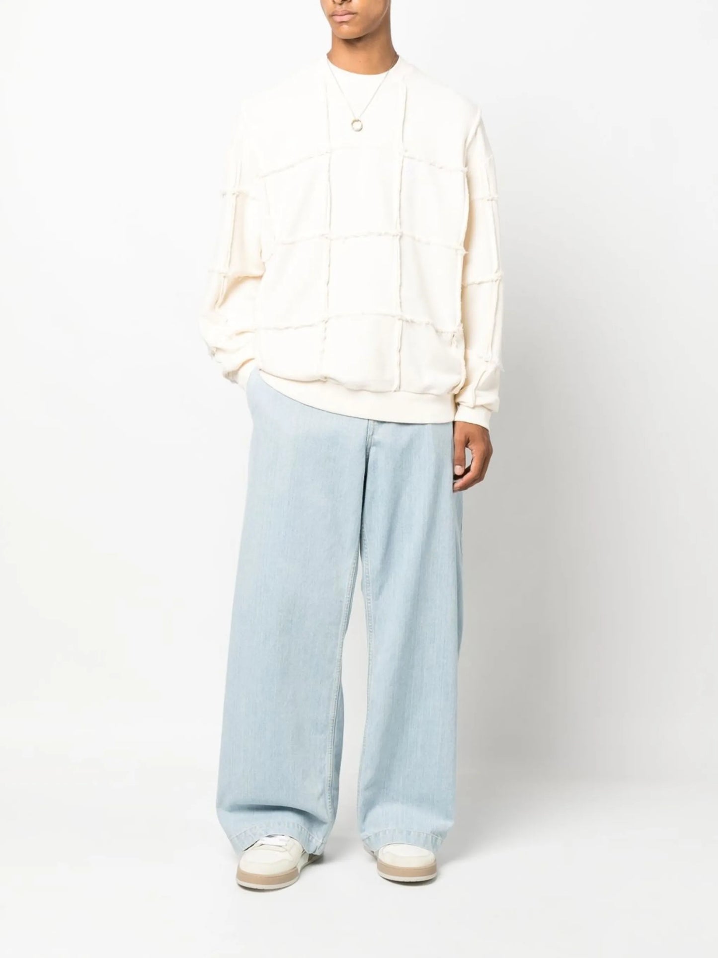 seam-detailing crew neck jumper