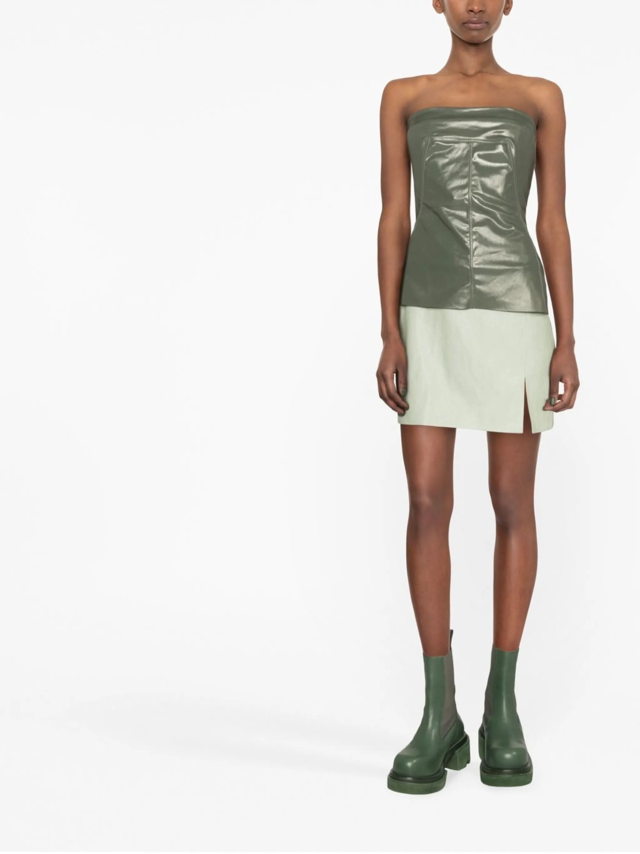 faux-leather strapless top