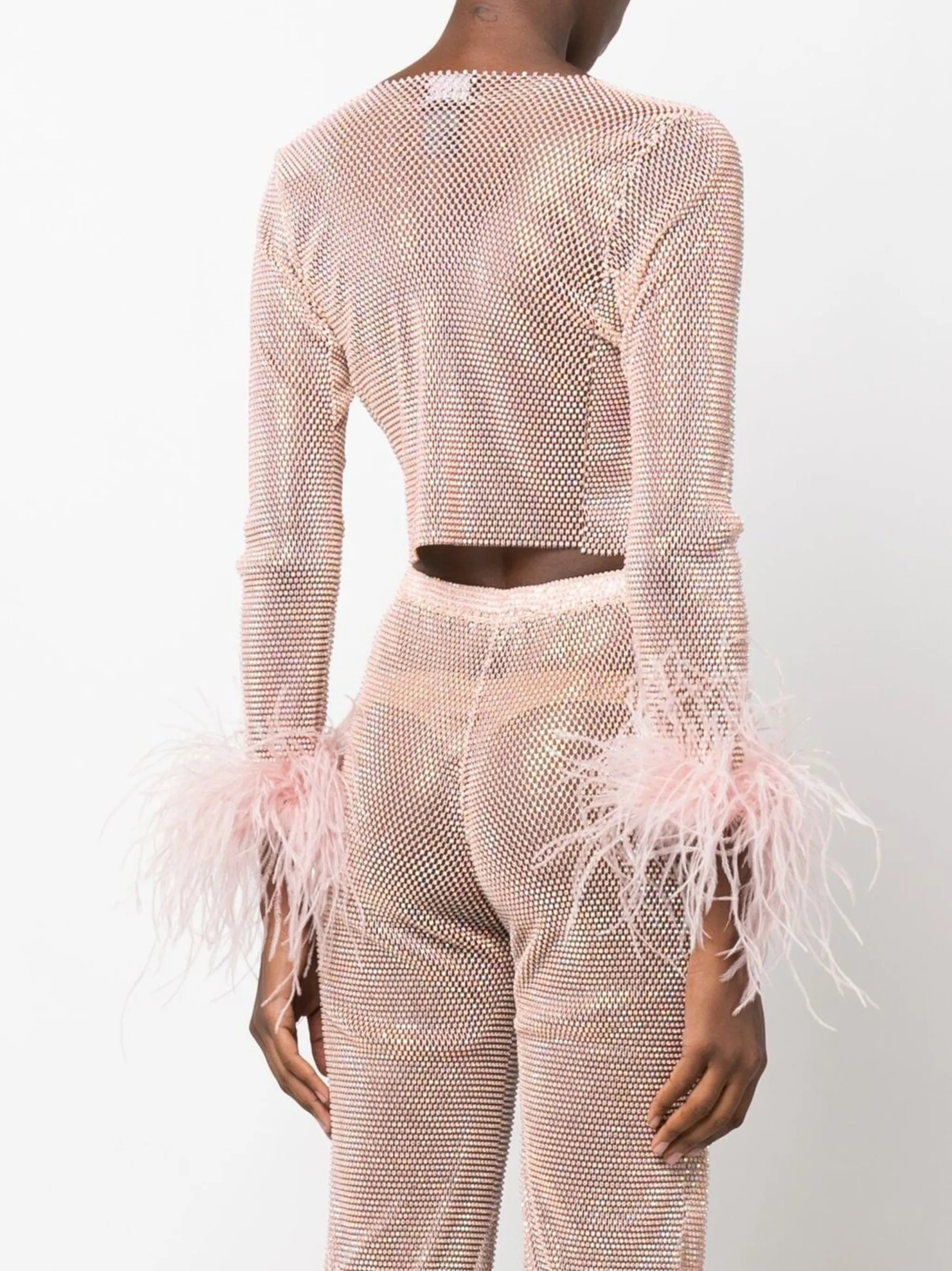 Feathers rhinestone-embellished crop top