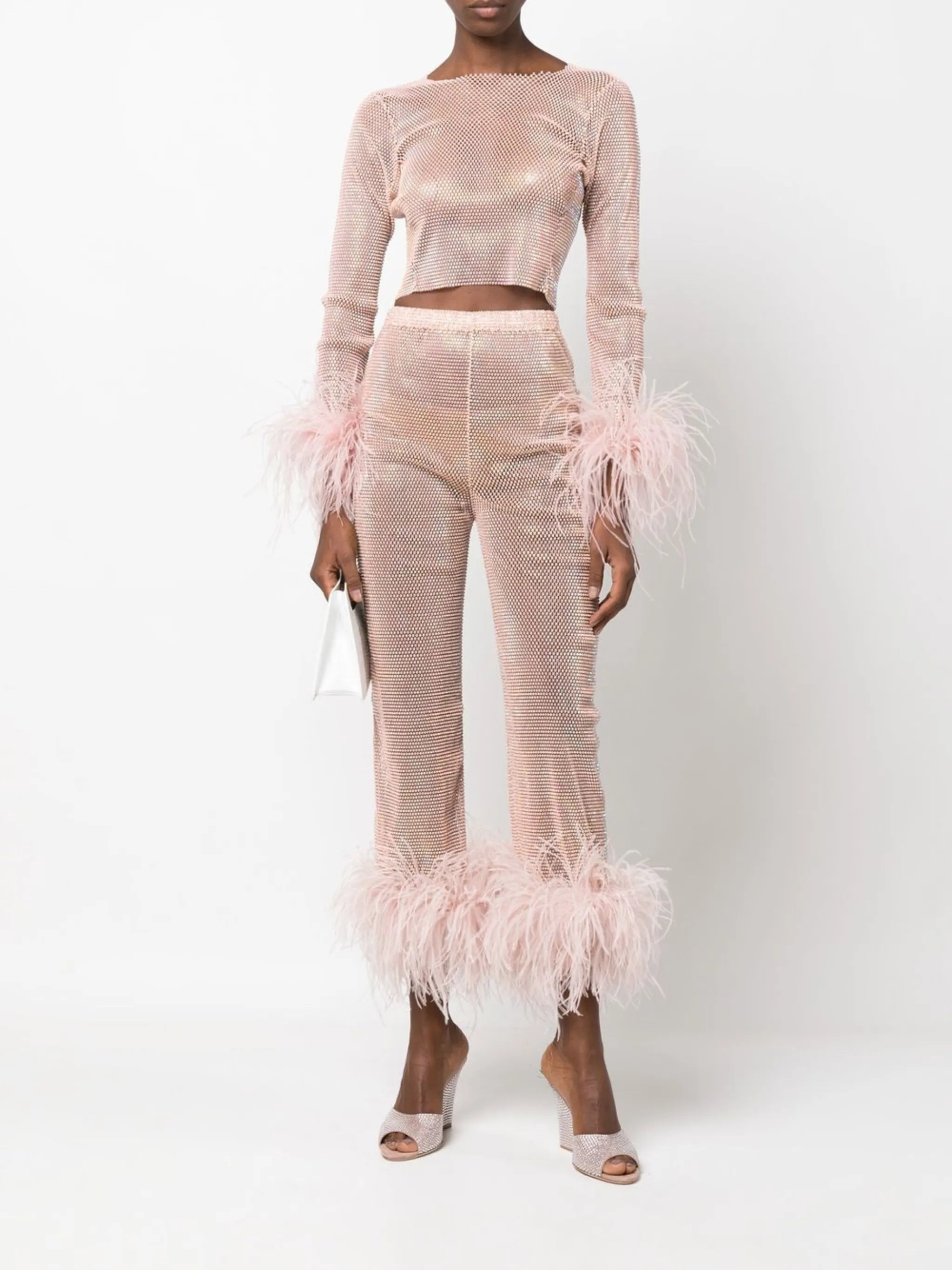 Feathers rhinestone-embellished crop top