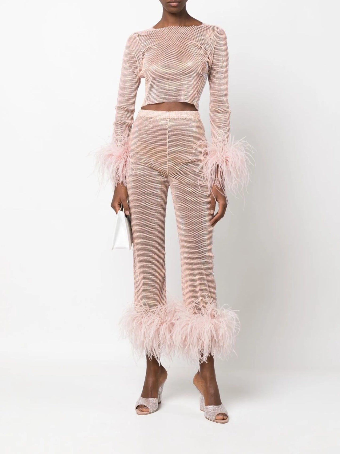 Feathers rhinestone-embellished crop top