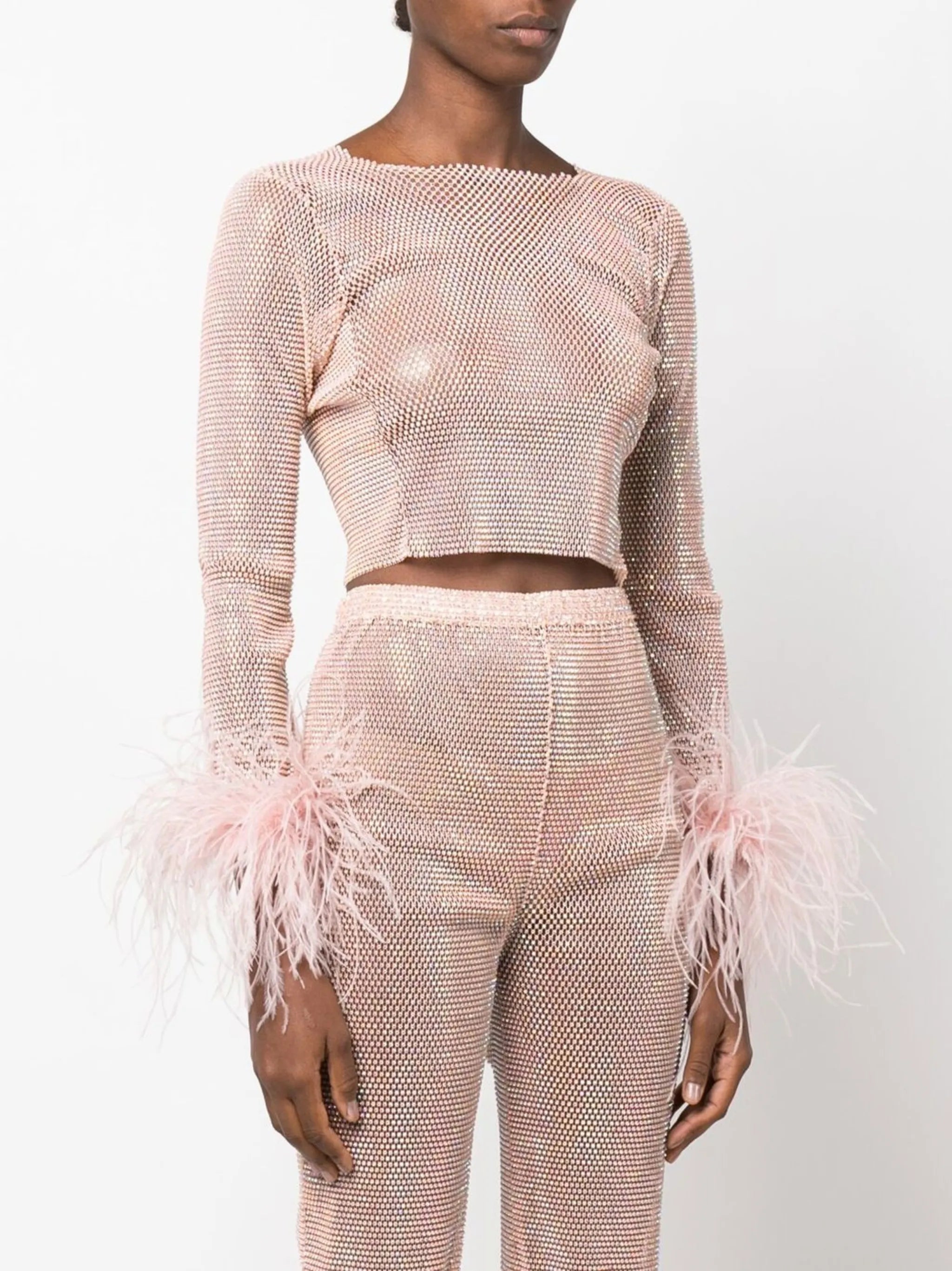 Feathers rhinestone-embellished crop top