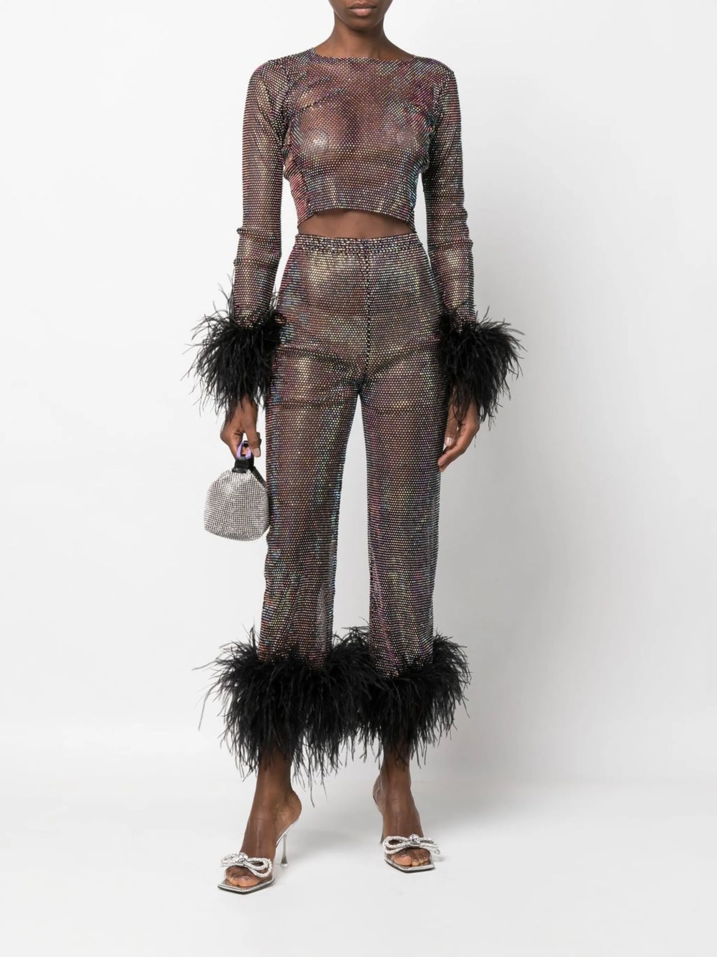 Feathers rhinestone-embellished cropped trousers