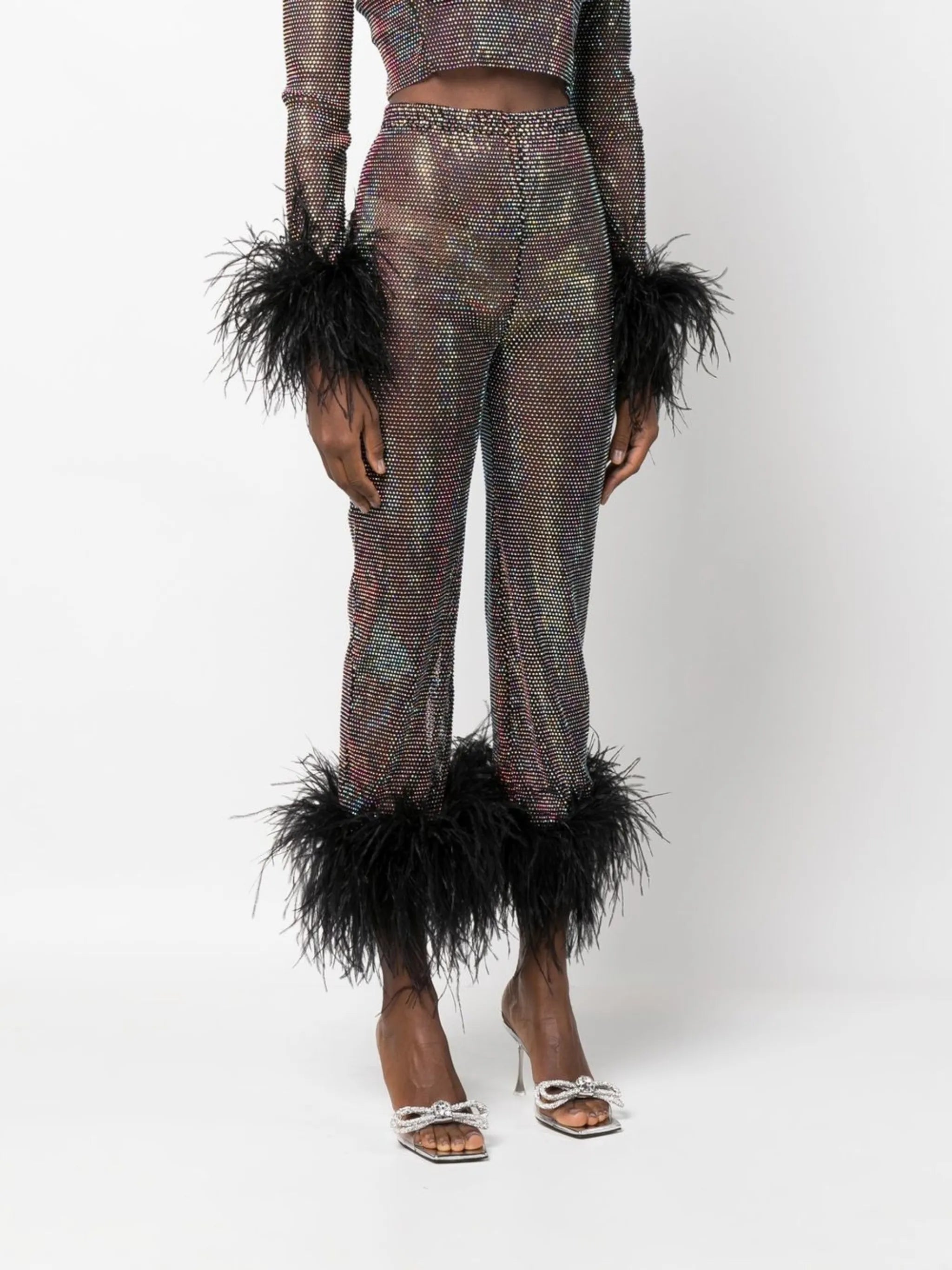 Feathers rhinestone-embellished cropped trousers