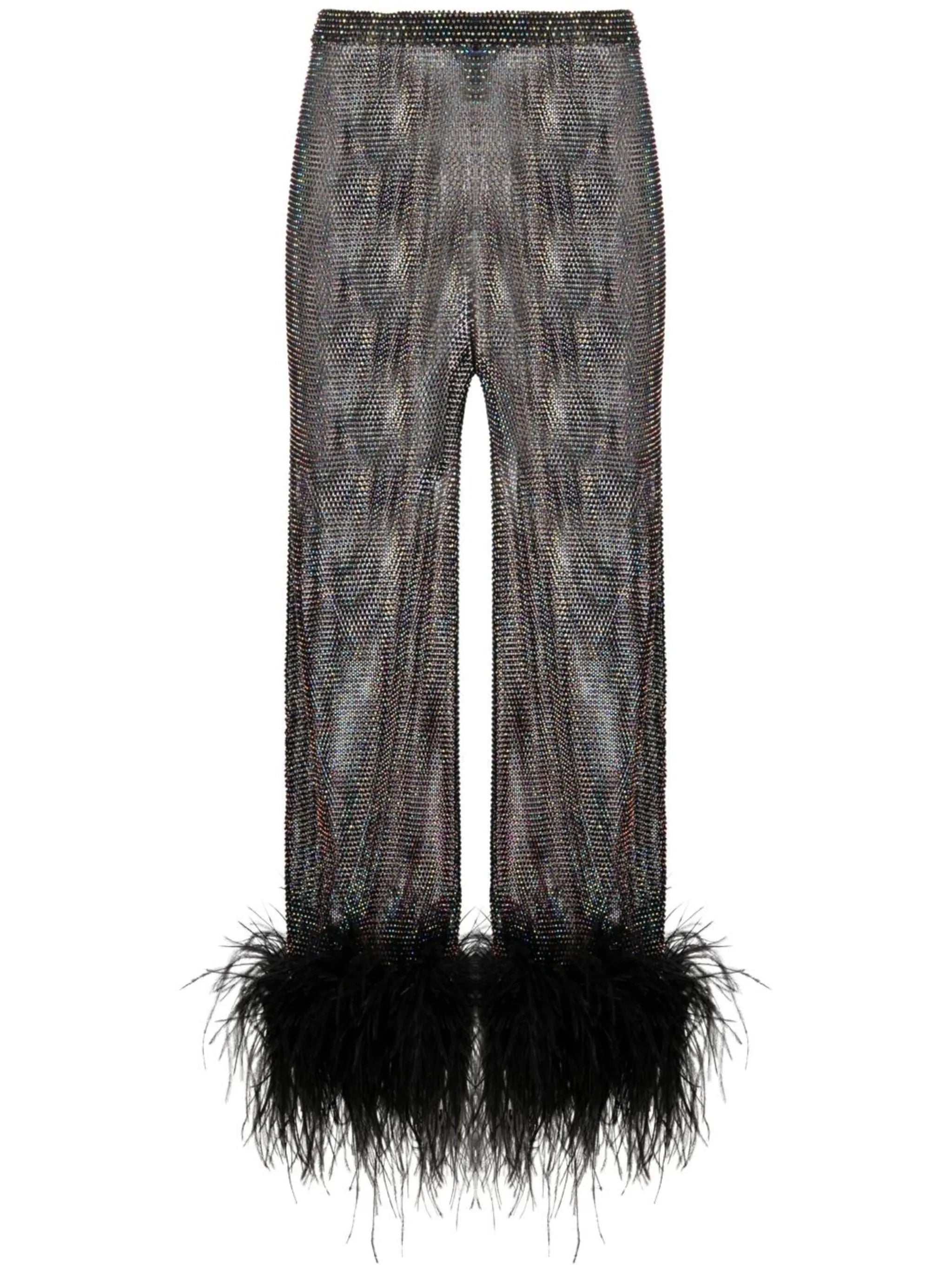 Feathers rhinestone-embellished cropped trousers