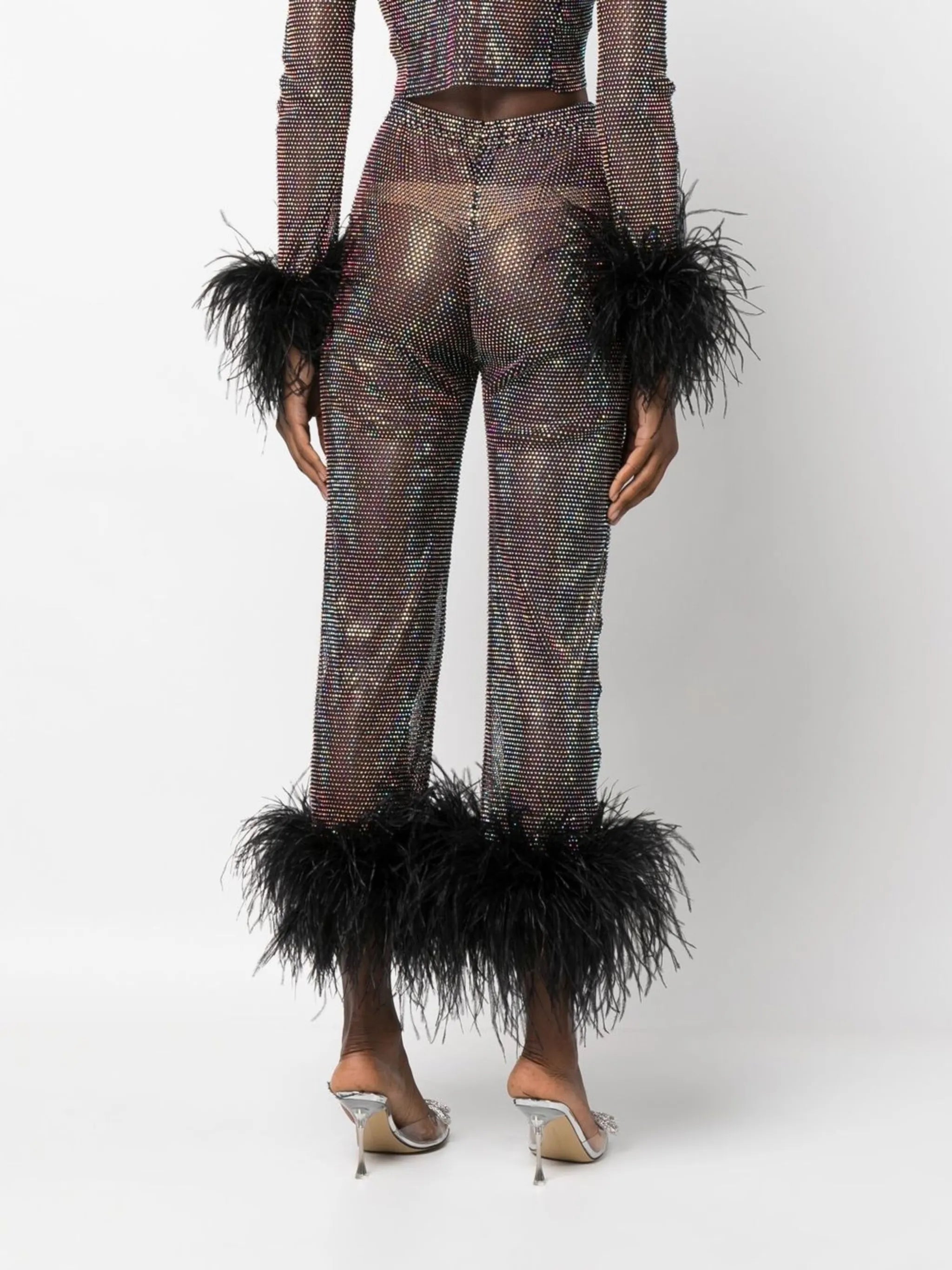 Feathers rhinestone-embellished cropped trousers