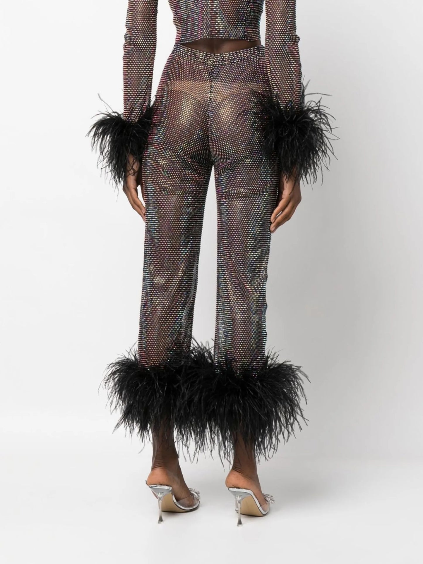 Feathers rhinestone-embellished cropped trousers
