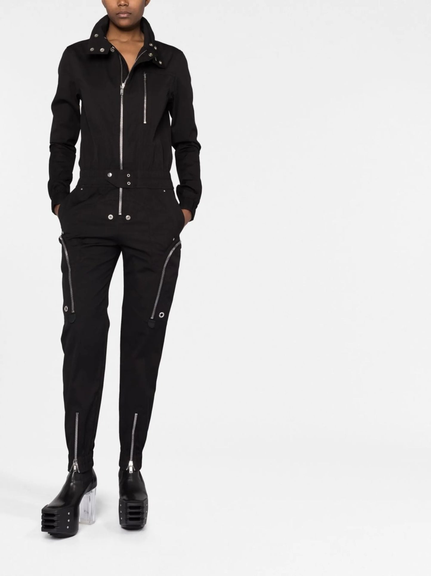 zip-up stretch-cotton jumpsuit