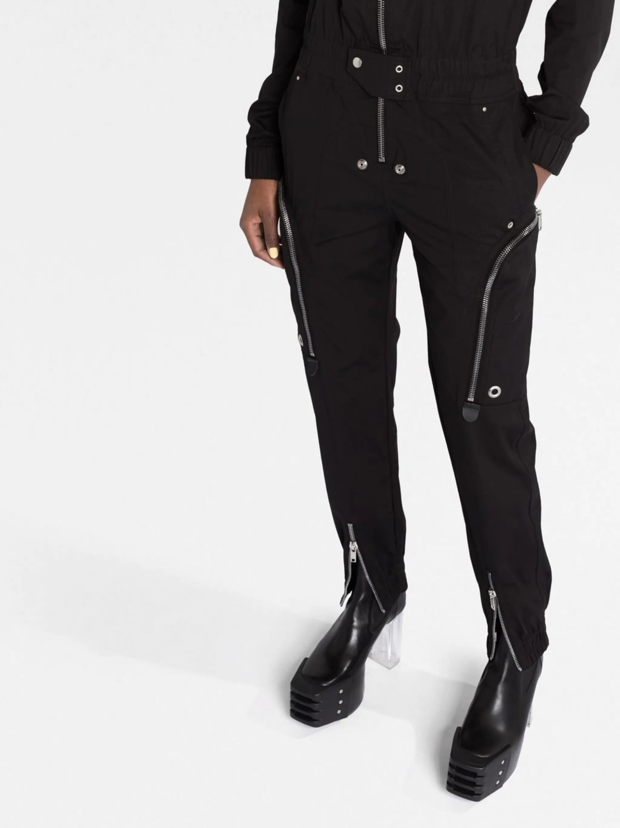 zip-up stretch-cotton jumpsuit
