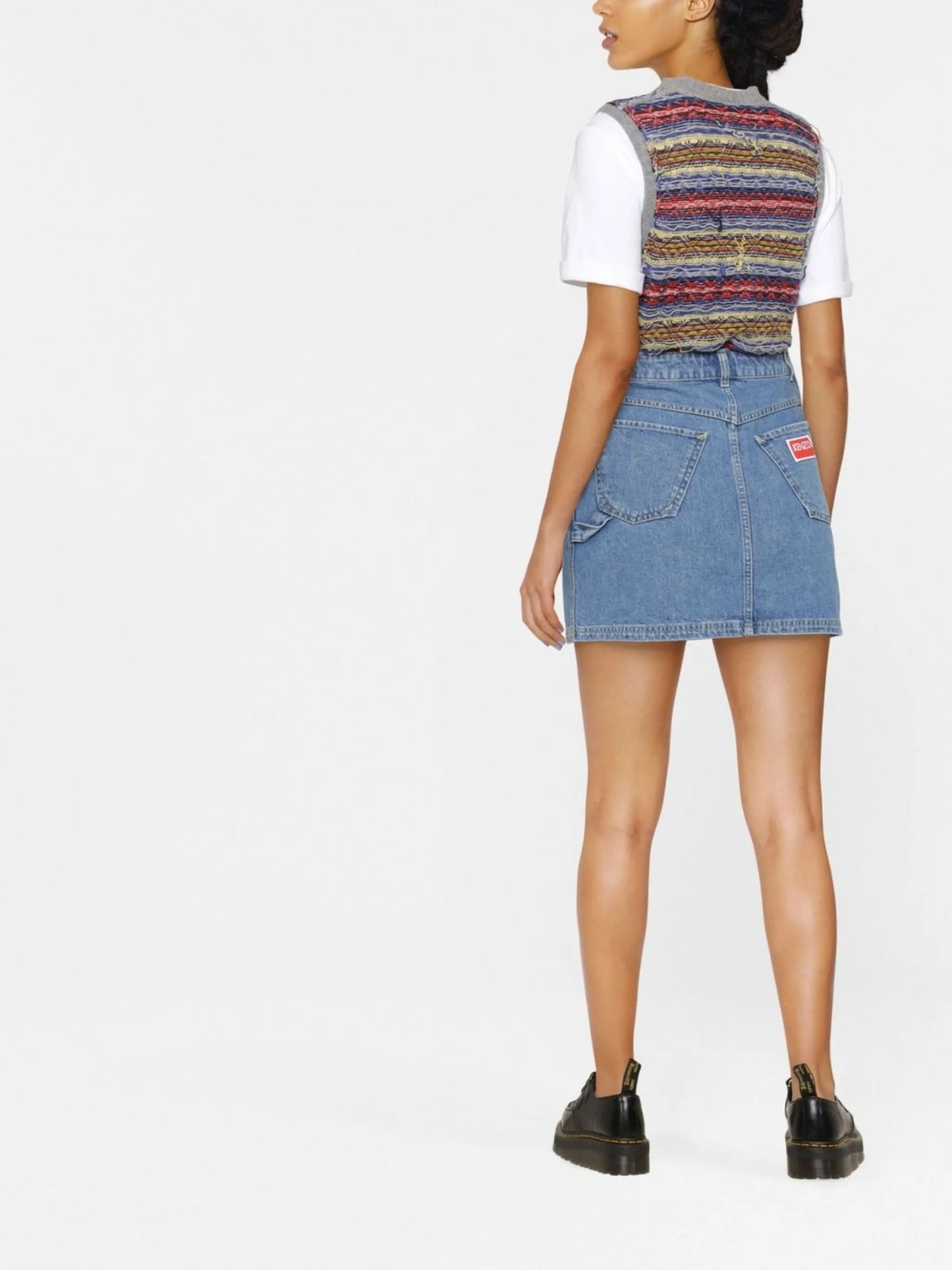 logo-patch denim mini skirt
