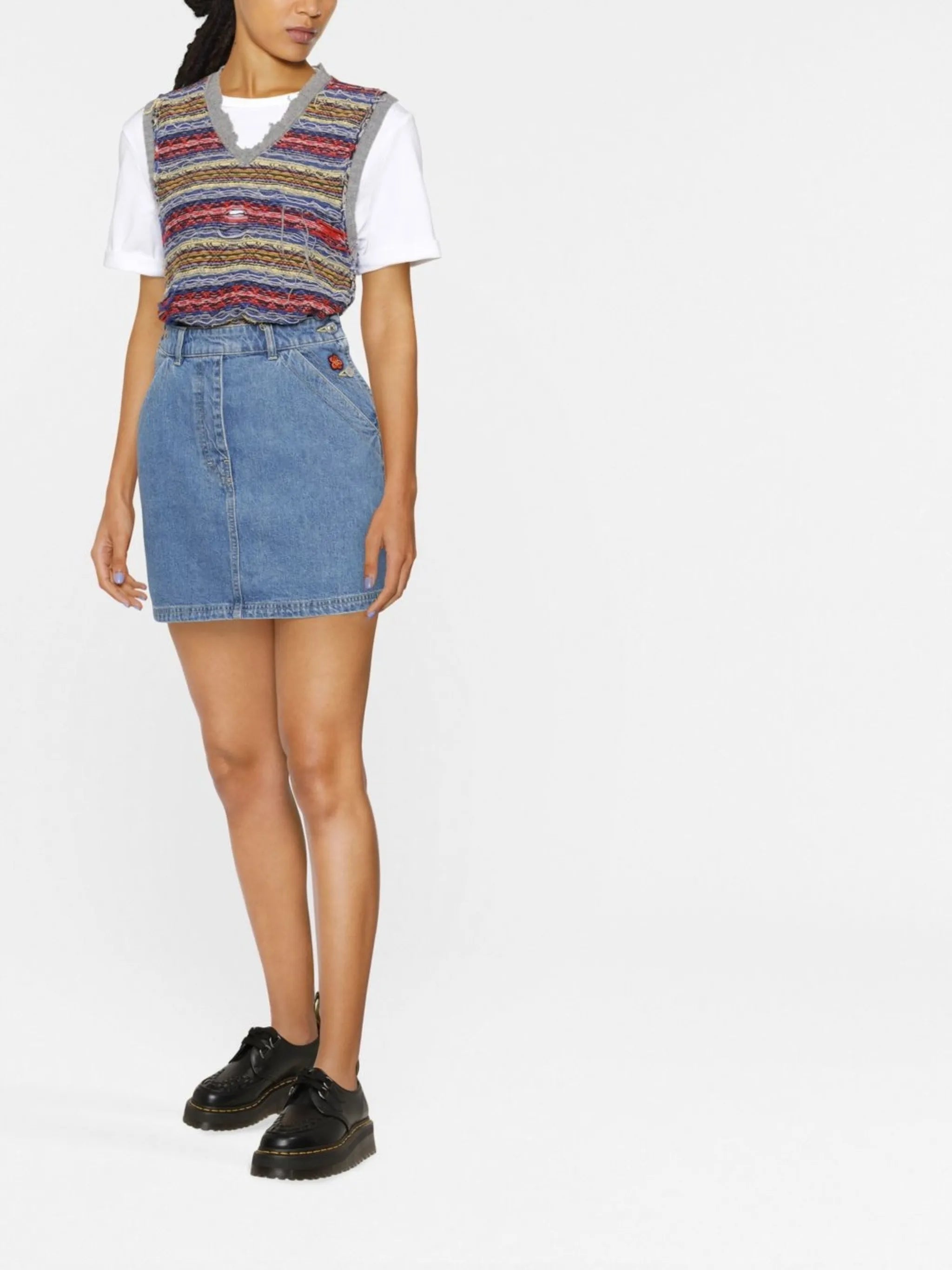 logo-patch denim mini skirt