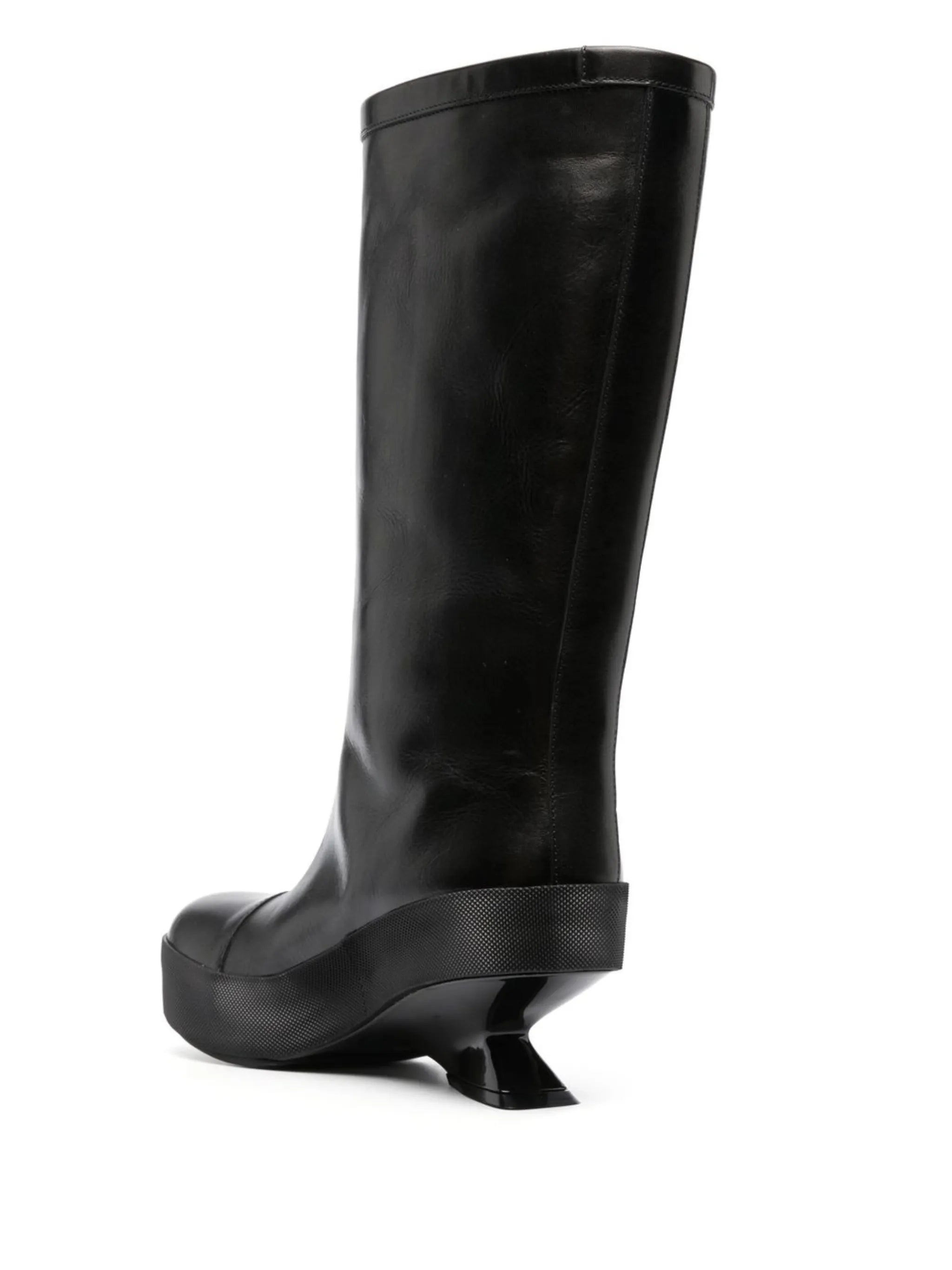 sculpted heel leather boots