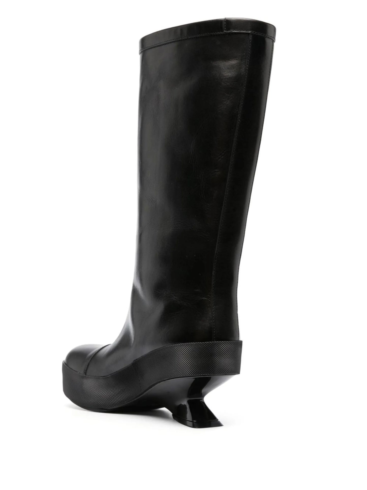 sculpted heel leather boots