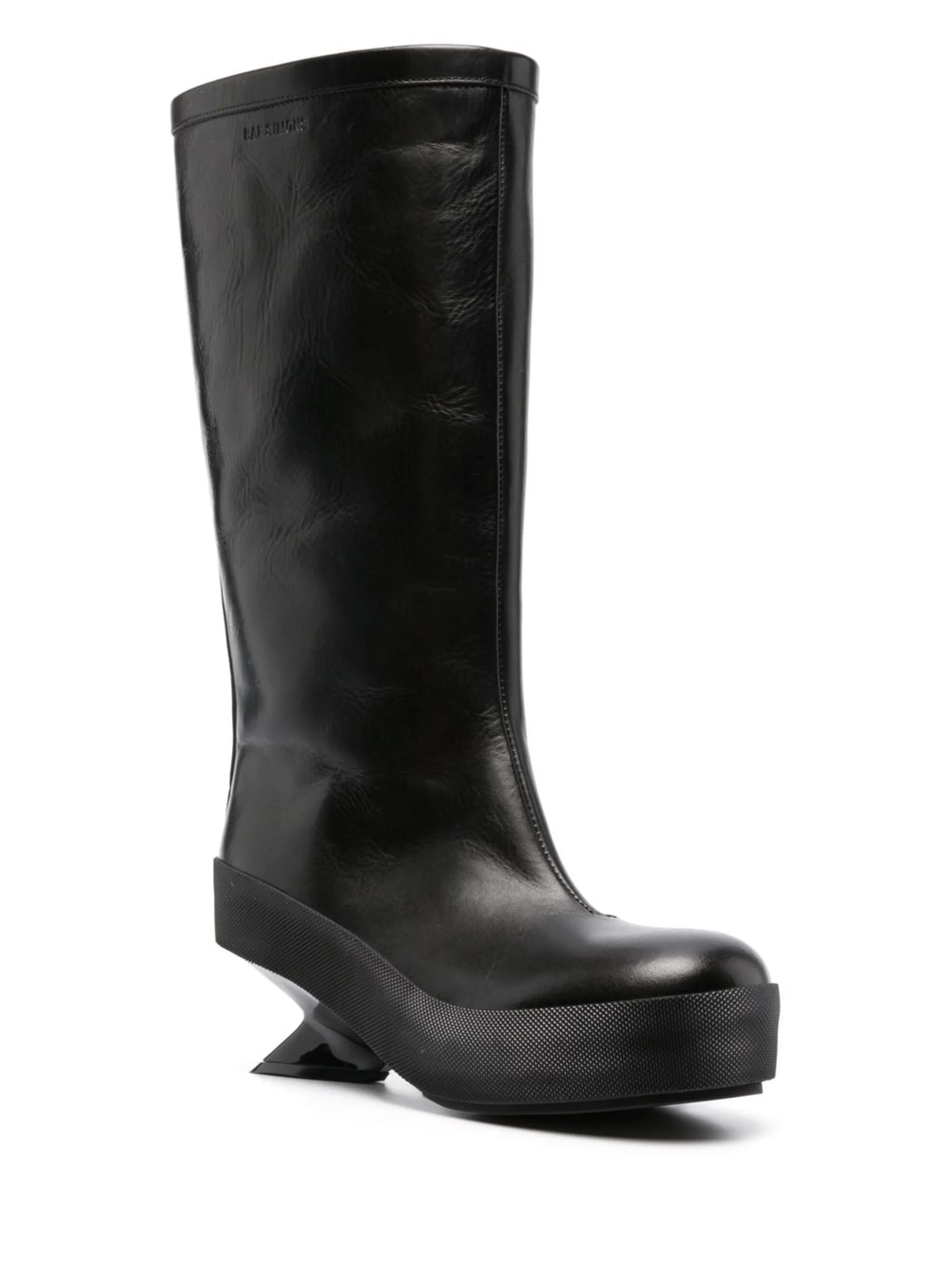 sculpted heel leather boots