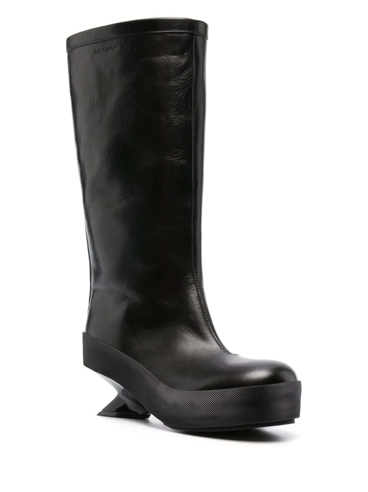 sculpted heel leather boots