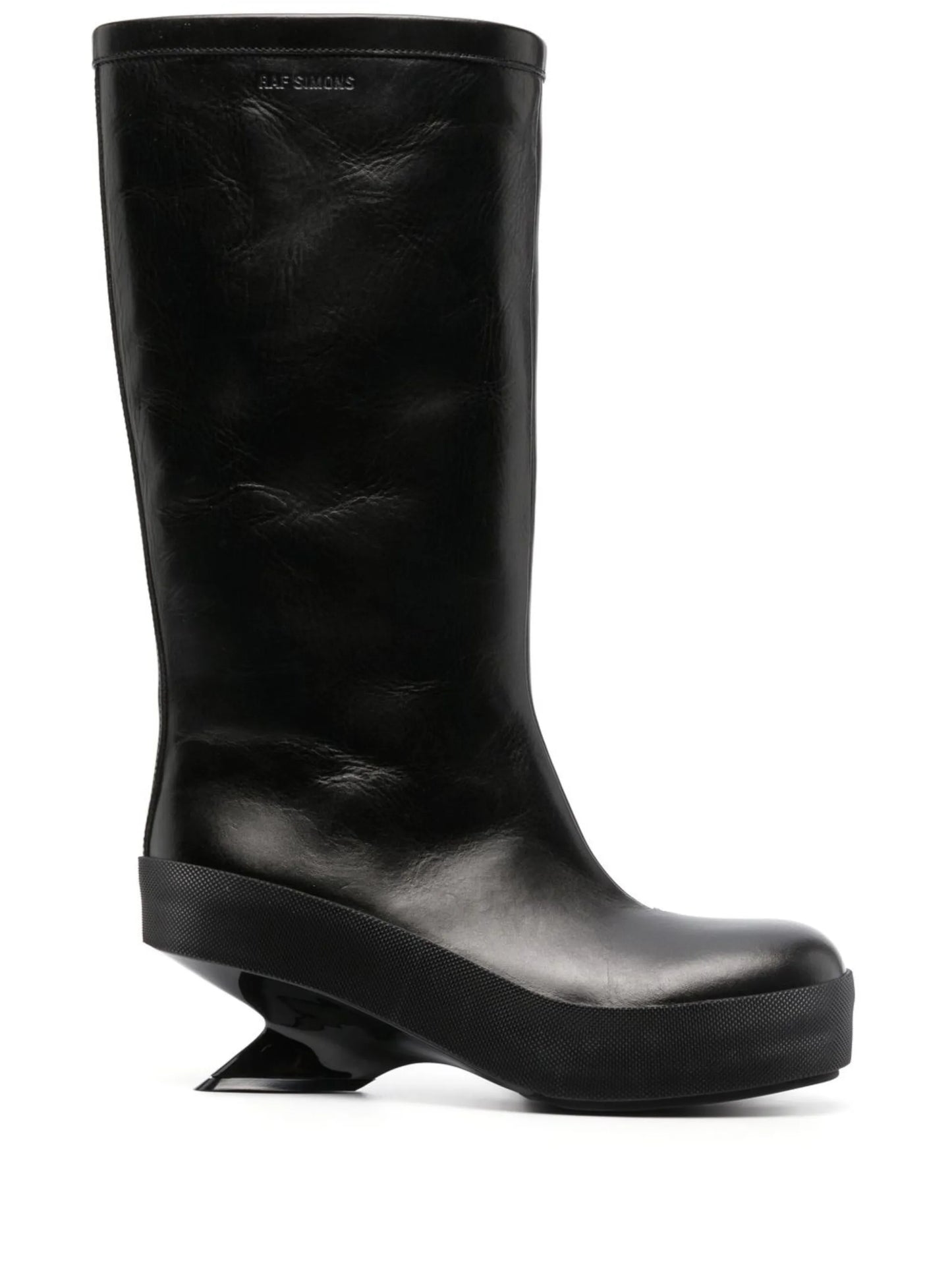 sculpted heel leather boots