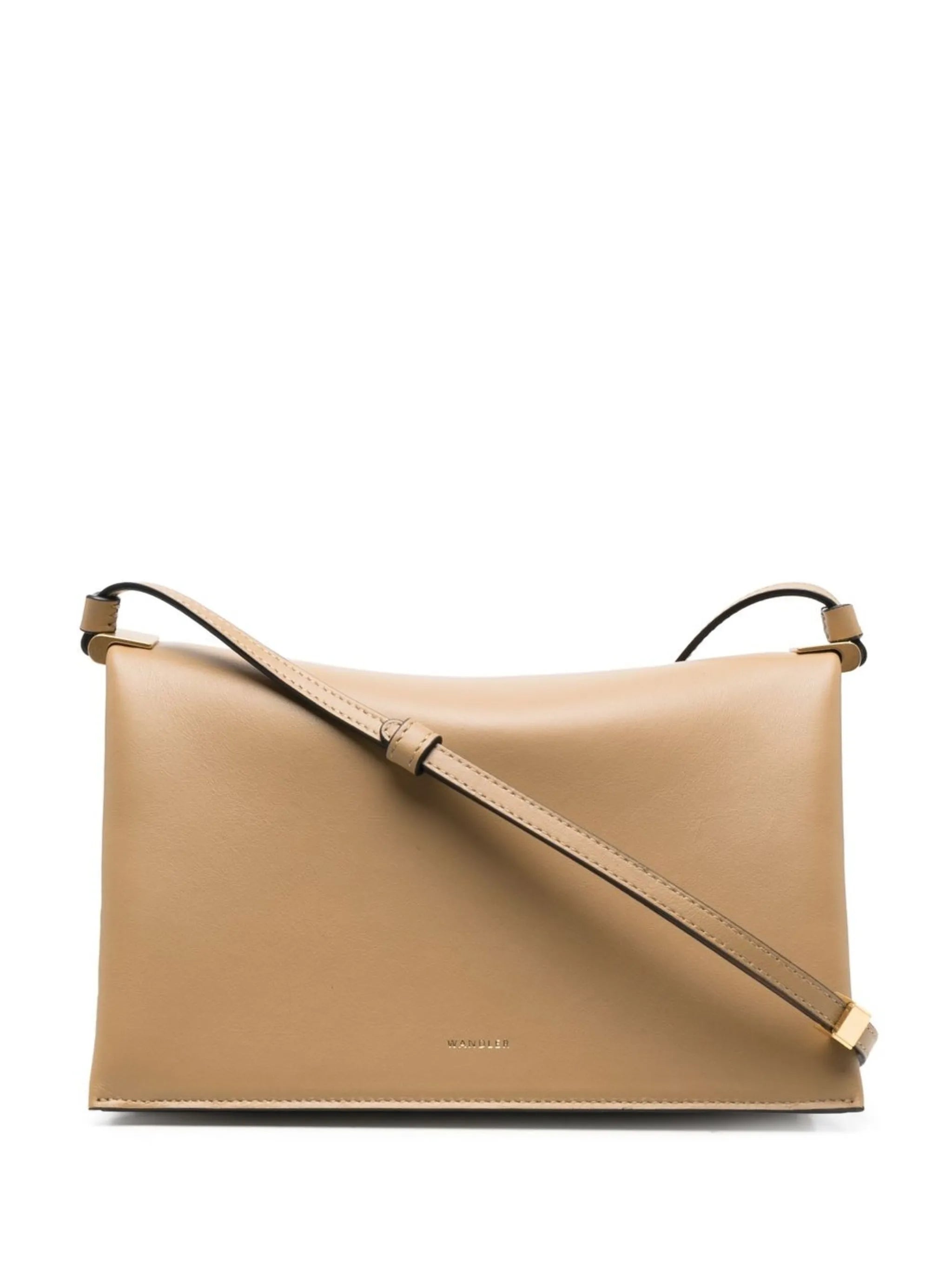engraved-logo leather shoulder bag