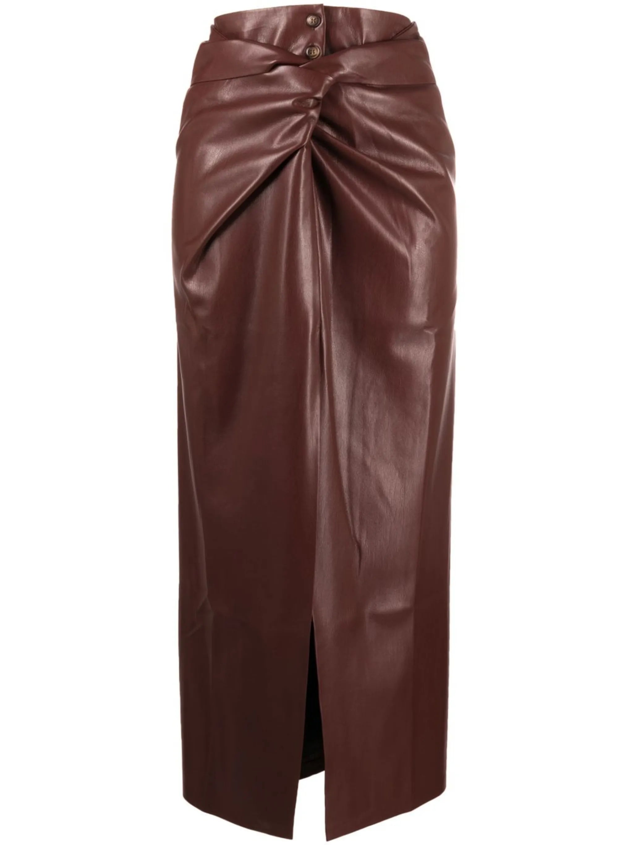 twist-front faux-leather wrap skirt
