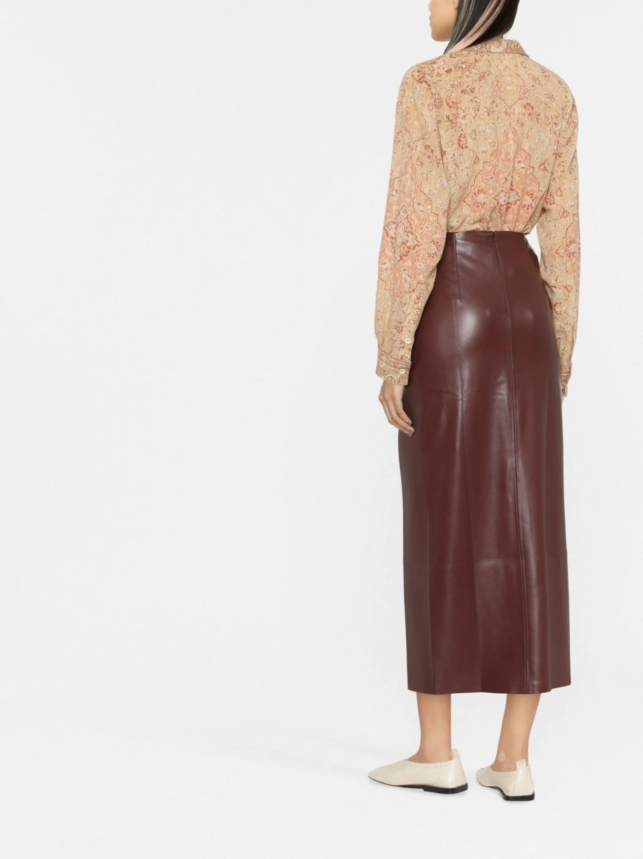 twist-front faux-leather wrap skirt