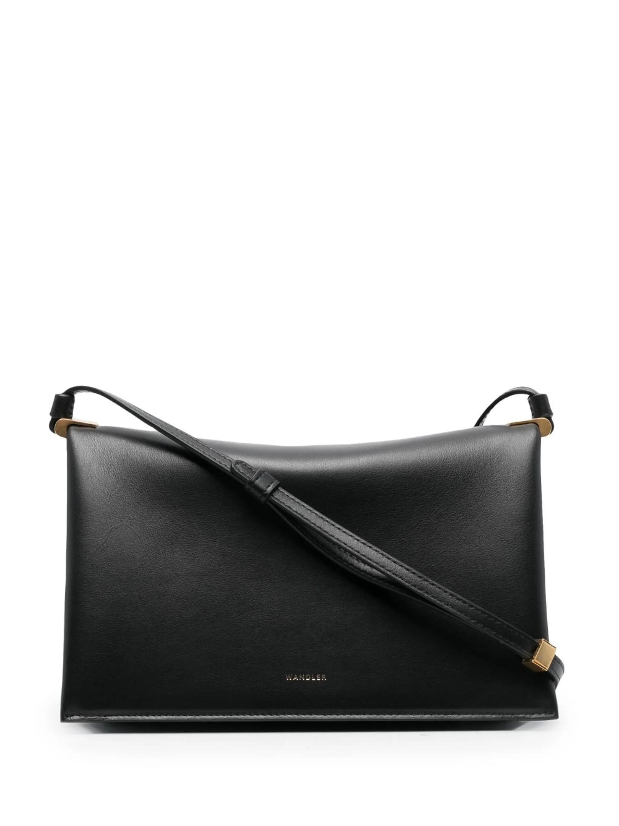 engraved-logo leather shoulder bag
