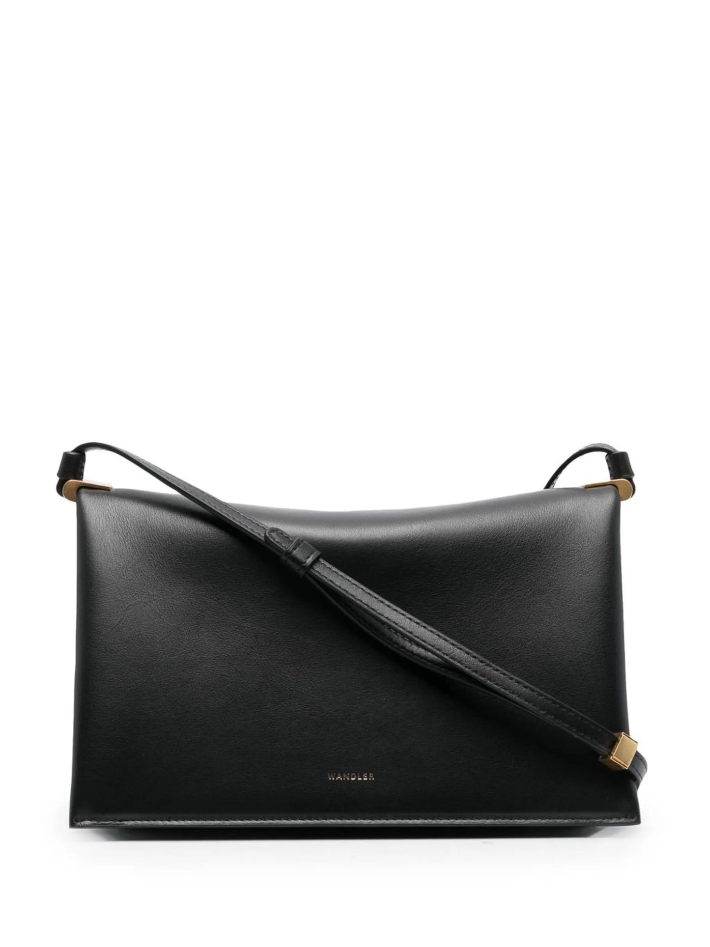 engraved-logo leather shoulder bag