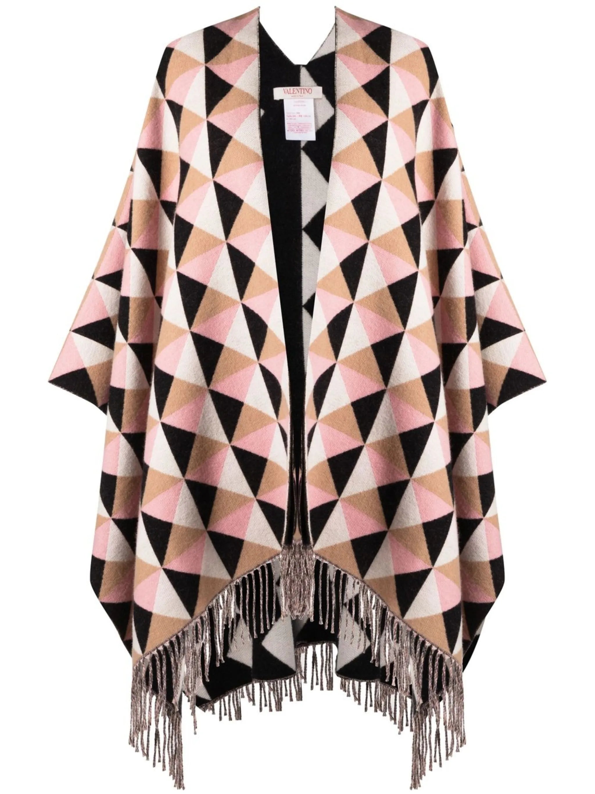 geometric-pattern cashmere-blend poncho