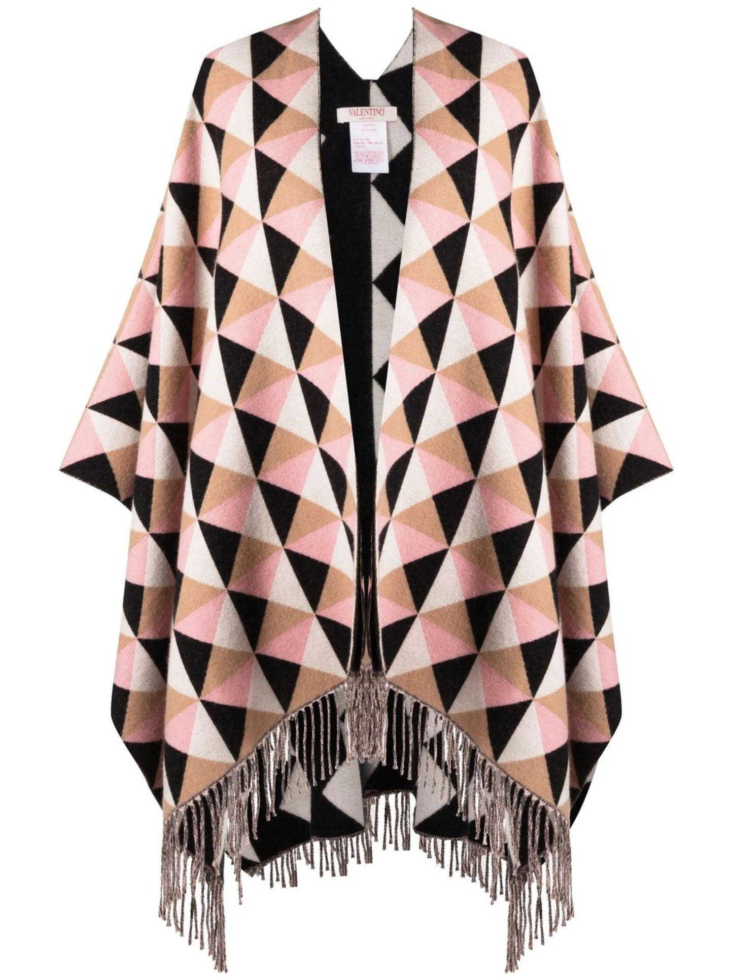 geometric-pattern cashmere-blend poncho