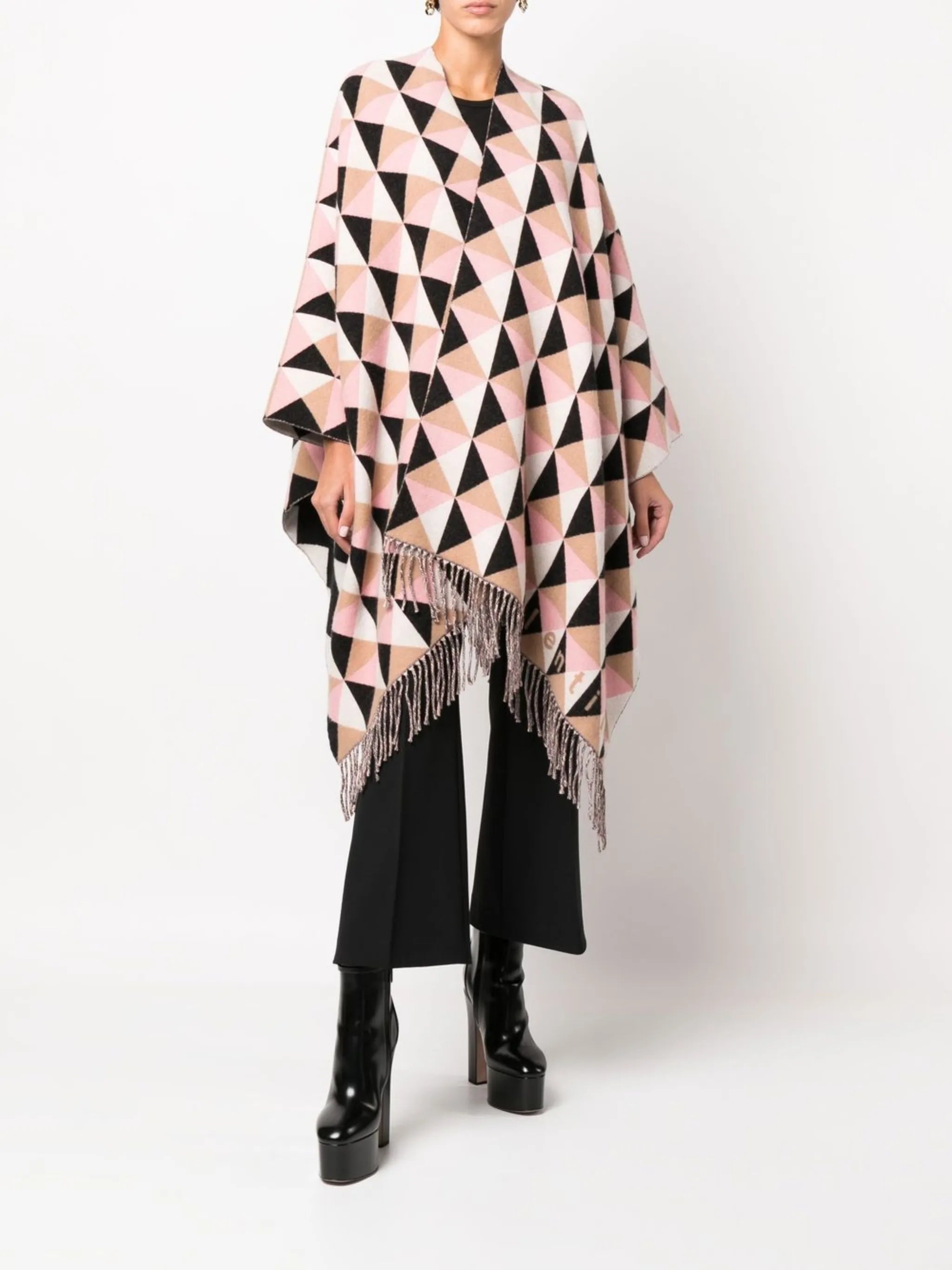 geometric-pattern cashmere-blend poncho