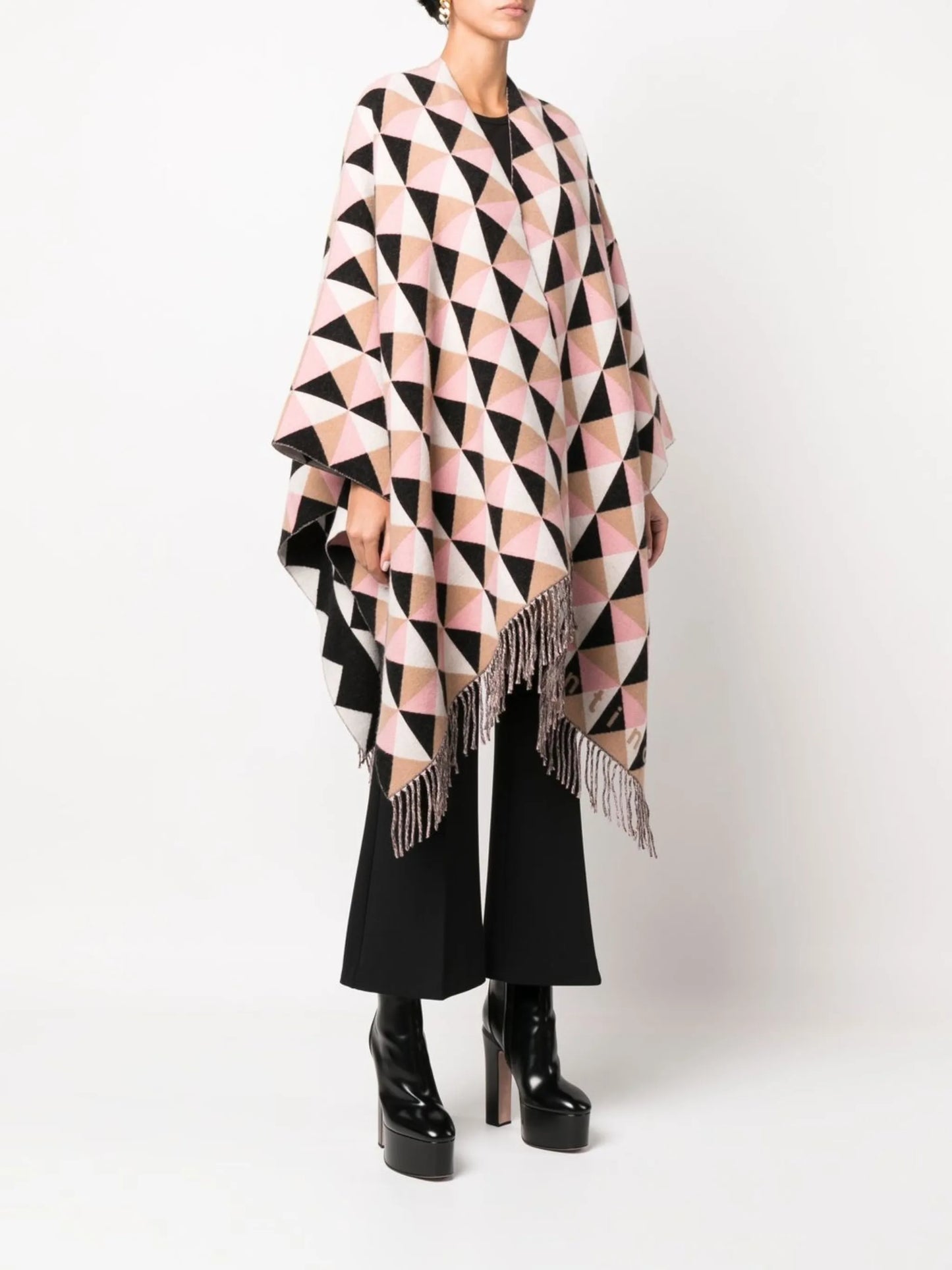geometric-pattern cashmere-blend poncho