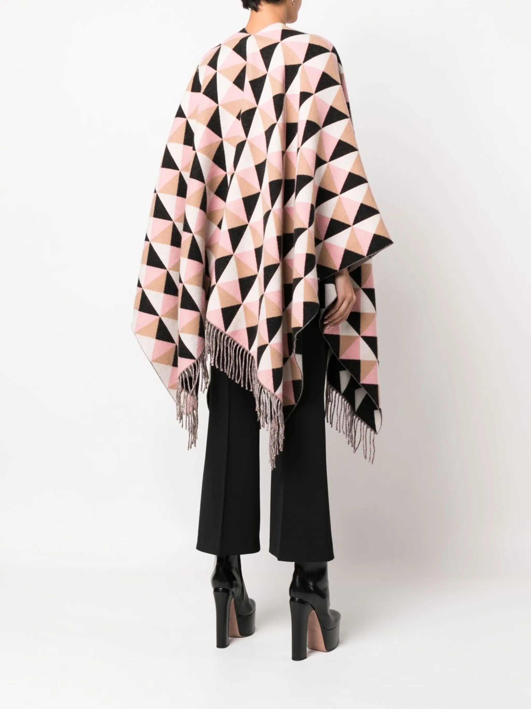geometric-pattern cashmere-blend poncho