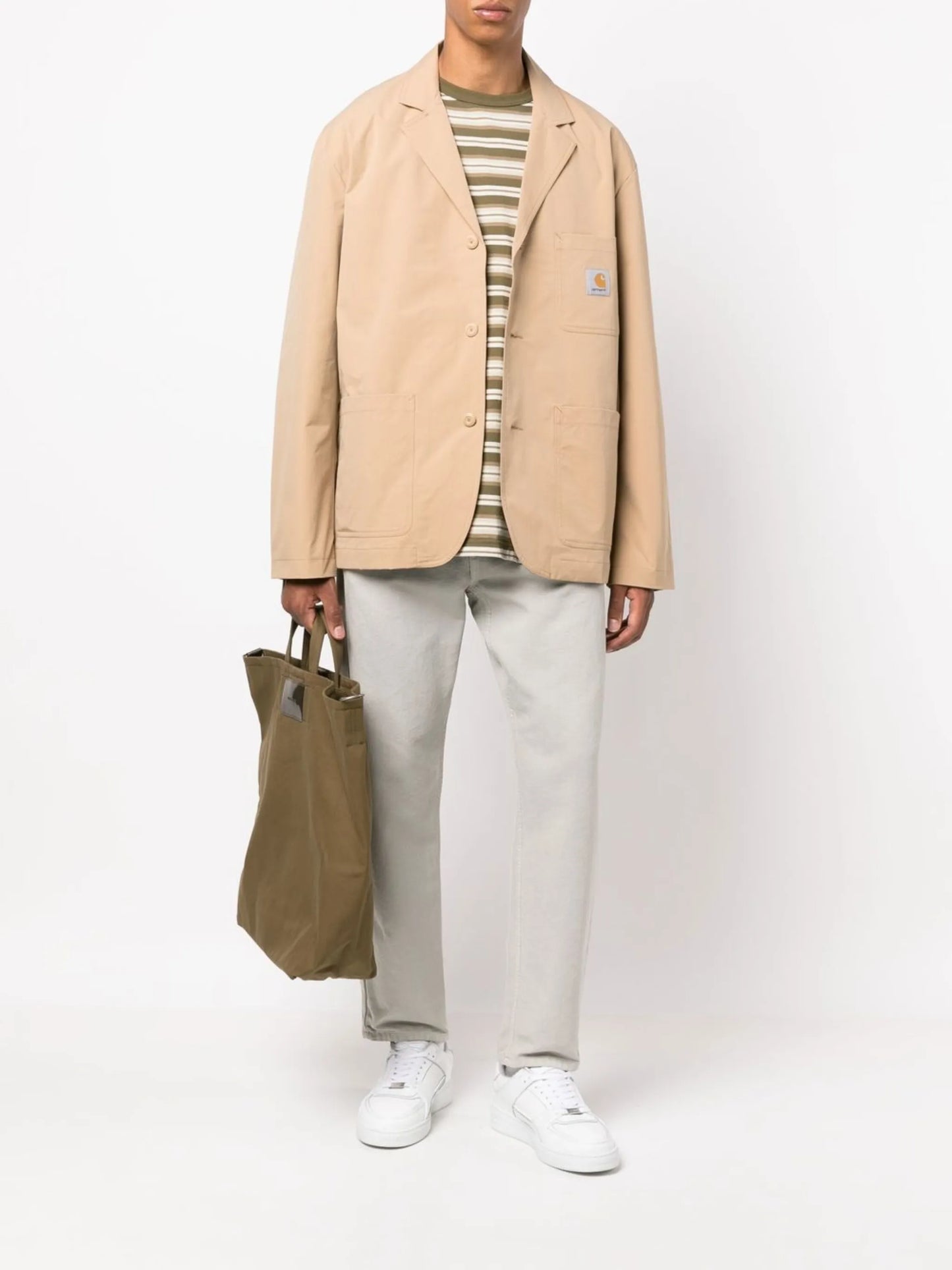 logo-patch buttoned-up blazer