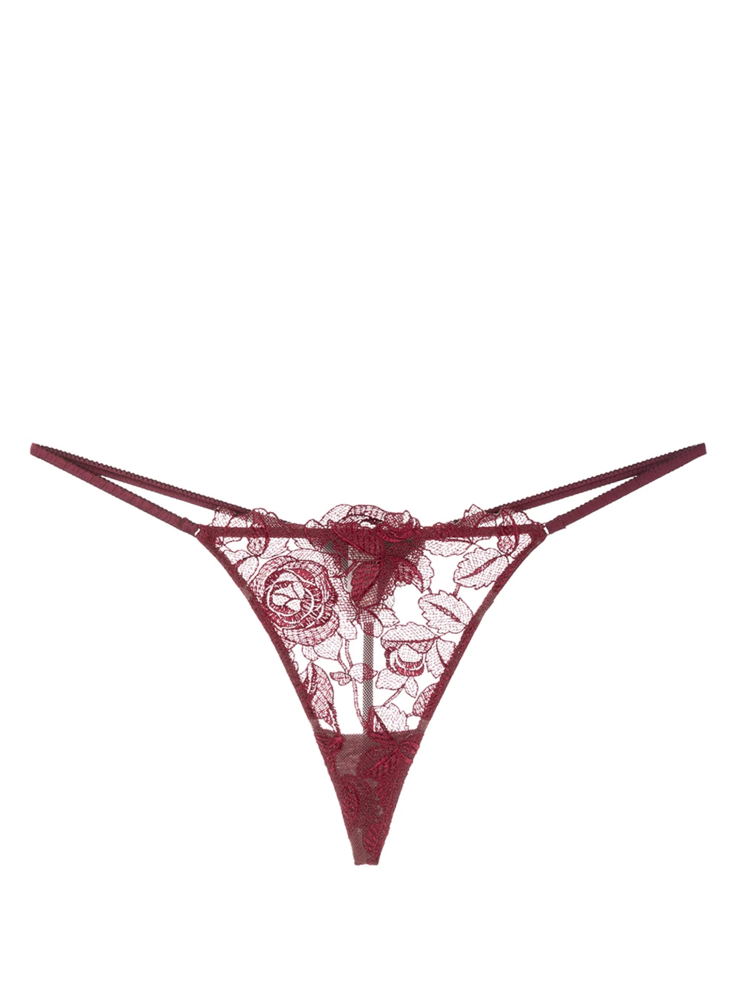 Rose embroidered V-string thong