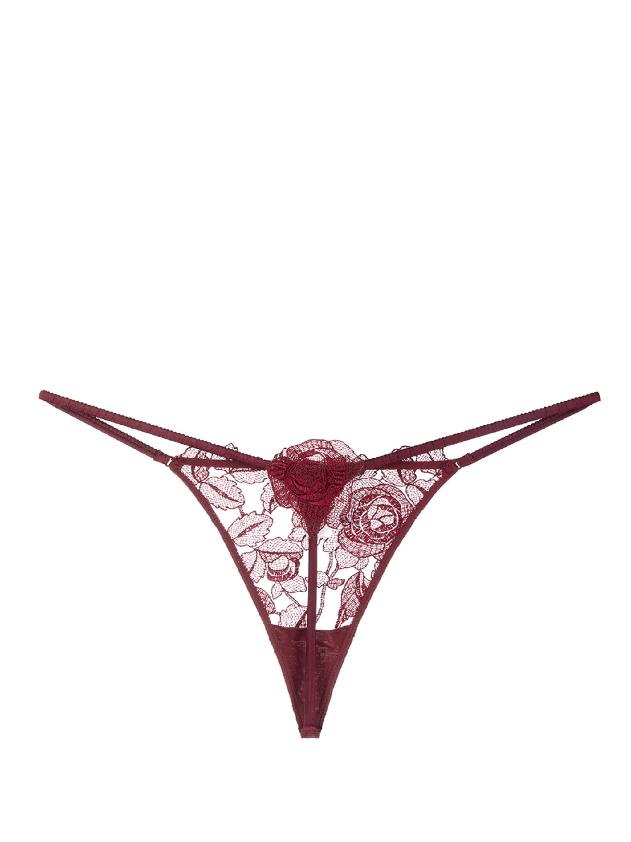 Rose embroidered V-string thong