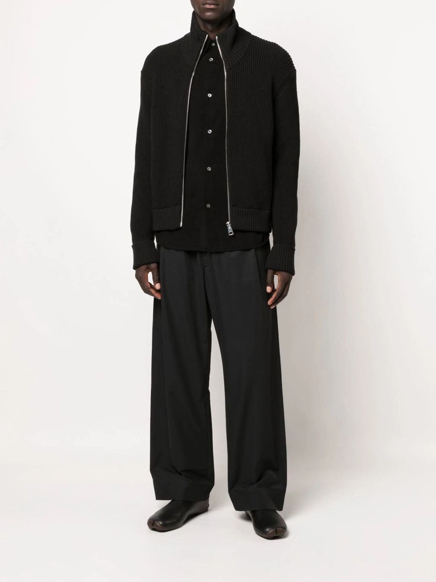 zip-up merino knitted cardigan