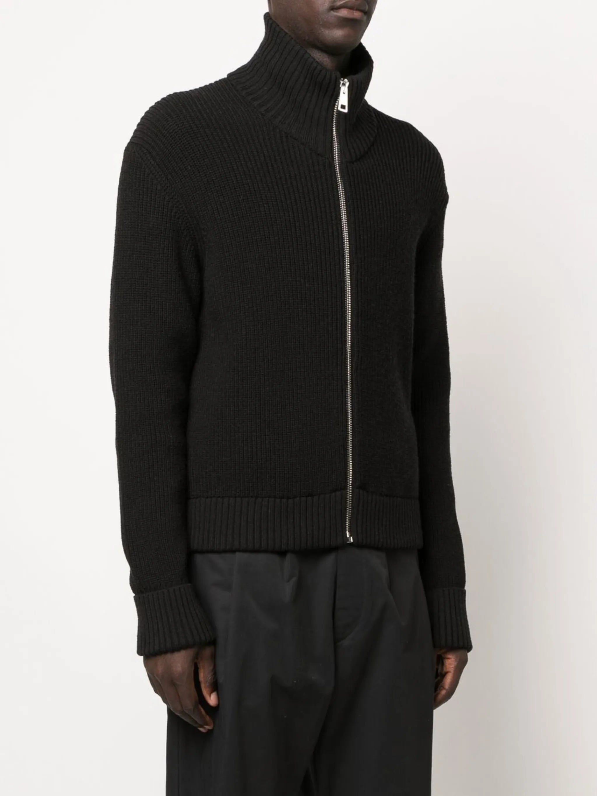 zip-up merino knitted cardigan