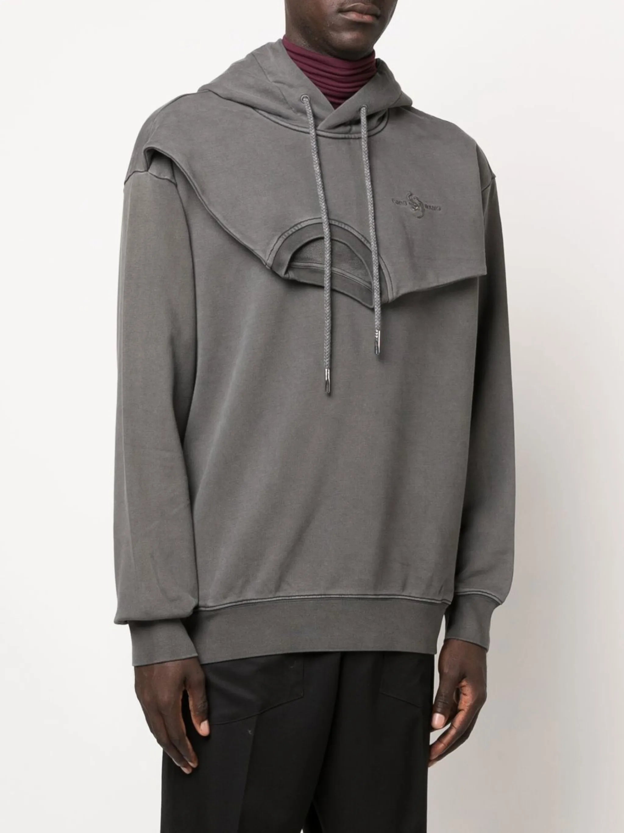 double-collar layered hoodie