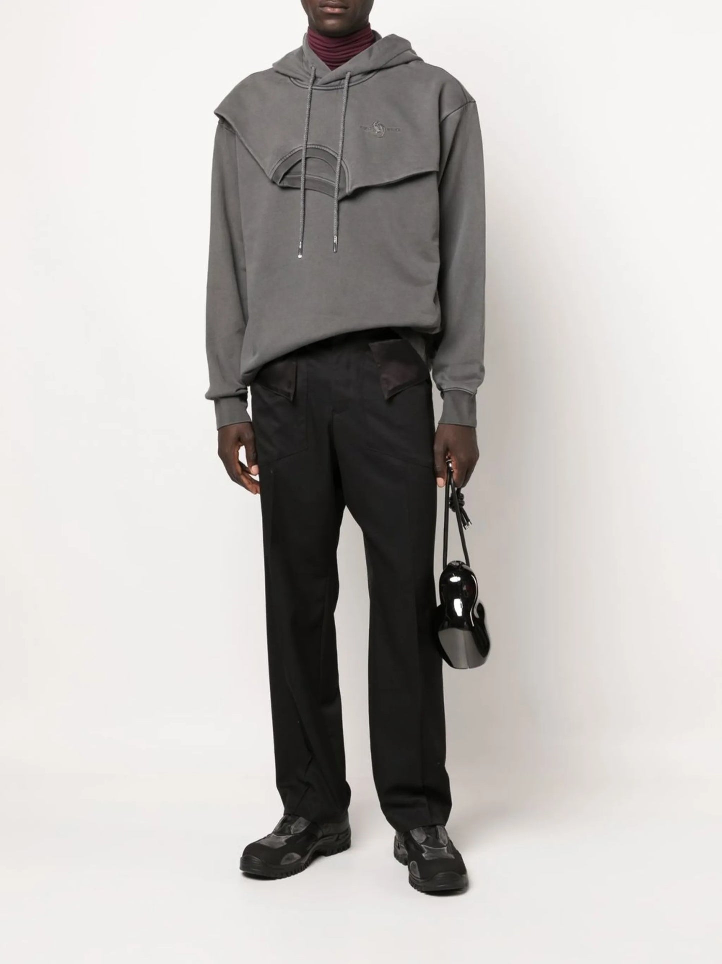 double-collar layered hoodie